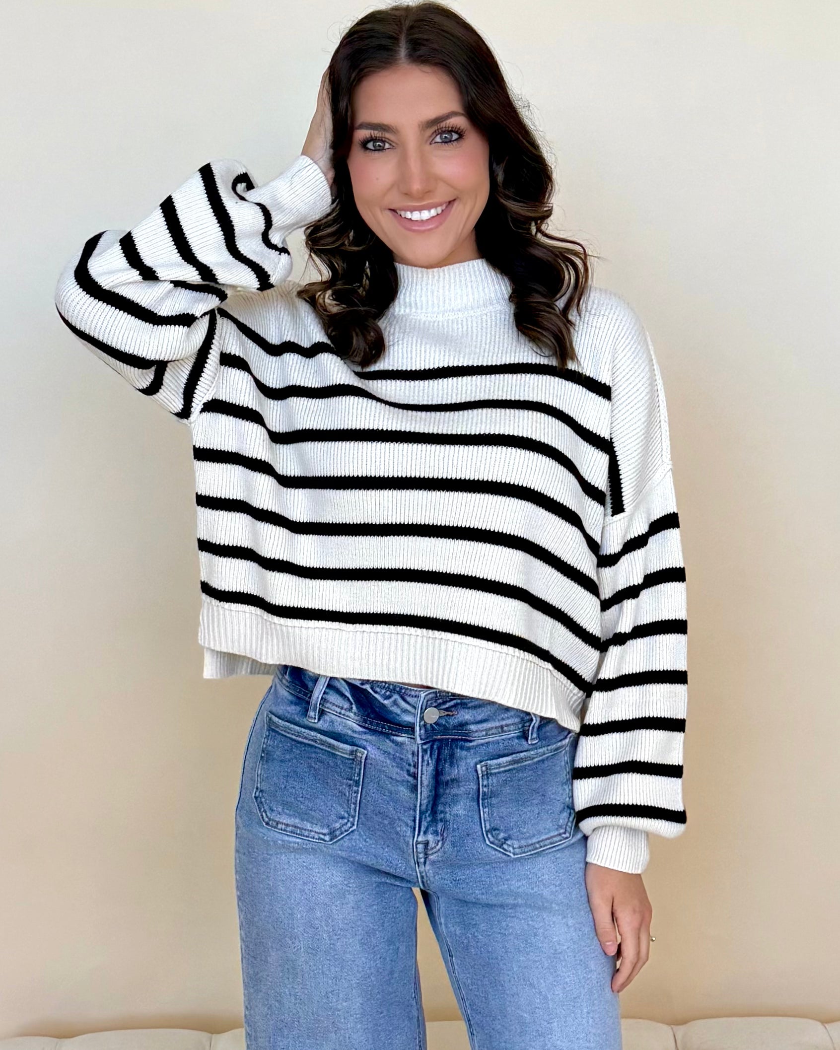 Rewrite Stories Ivory Striped Mock Sweater-Shop-Womens-Boutique-Clothing
