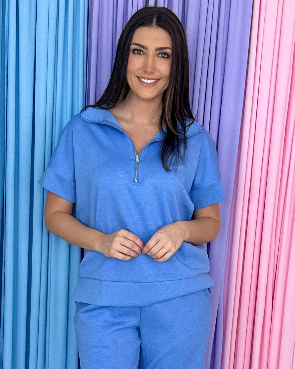 Petite Petals Cornflower Blue Scuba Half Zip Set-Shop-Womens-Boutique-Clothing