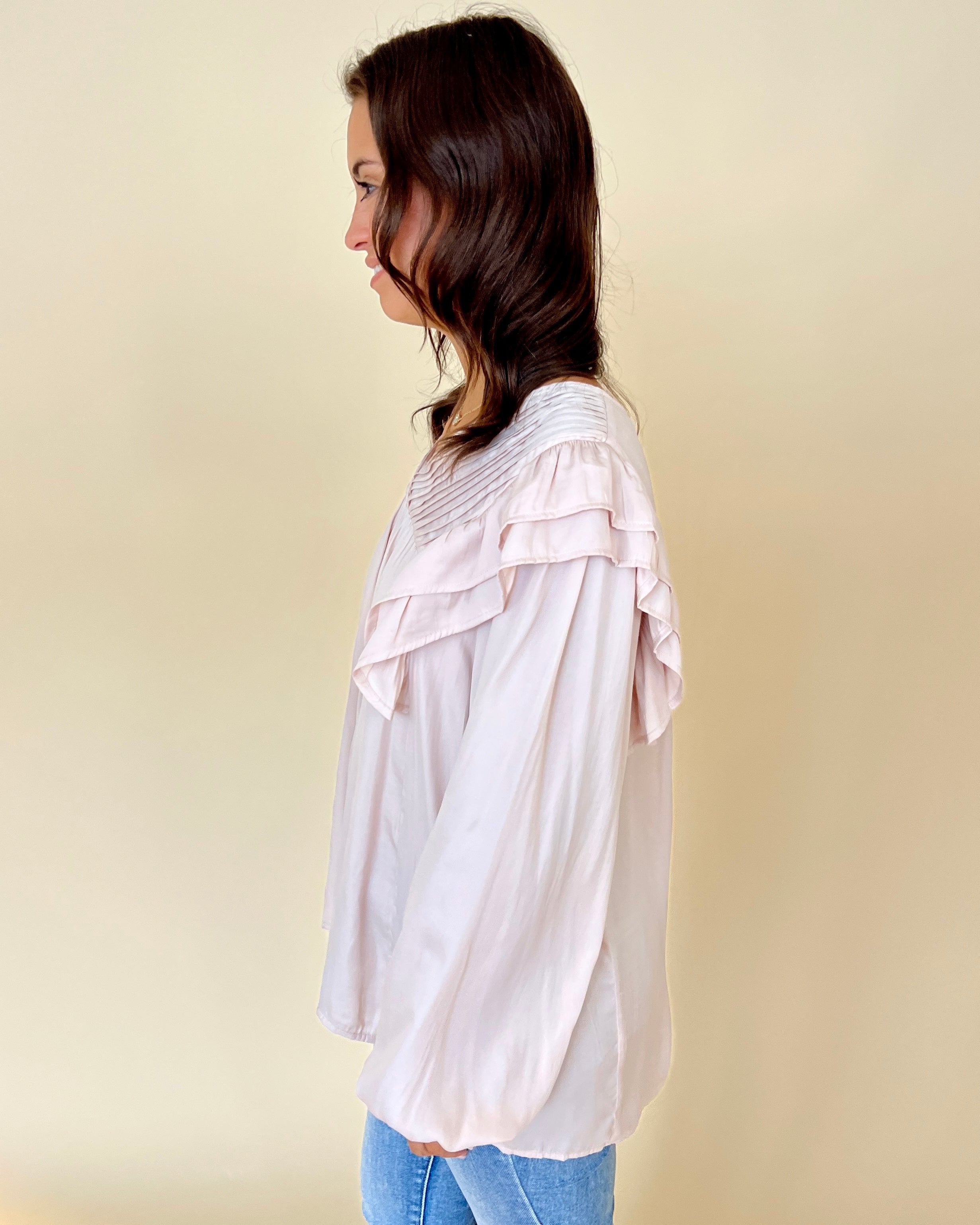 Sending Love Champagne Pin-tuck Ruffle Top-Shop-Womens-Boutique-Clothing