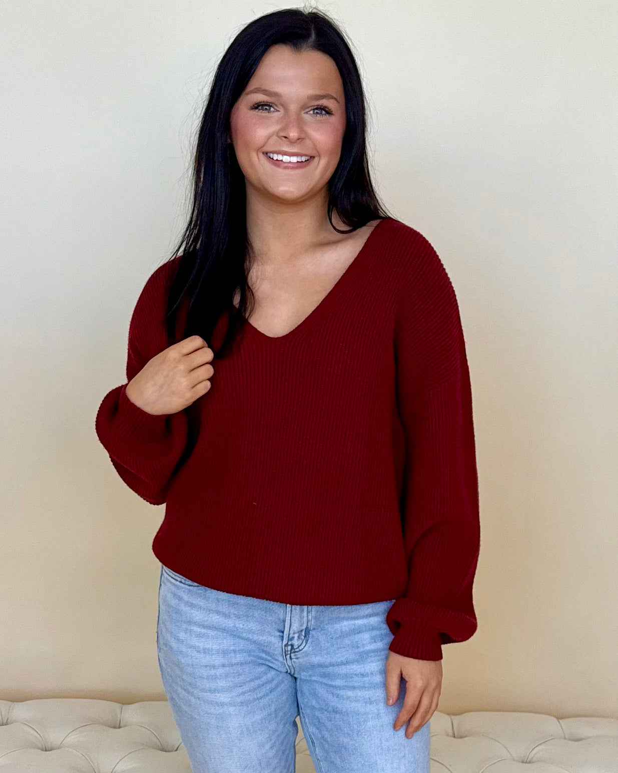 Love Search Deep Red Back Bow Sweater-Shop-Womens-Boutique-Clothing