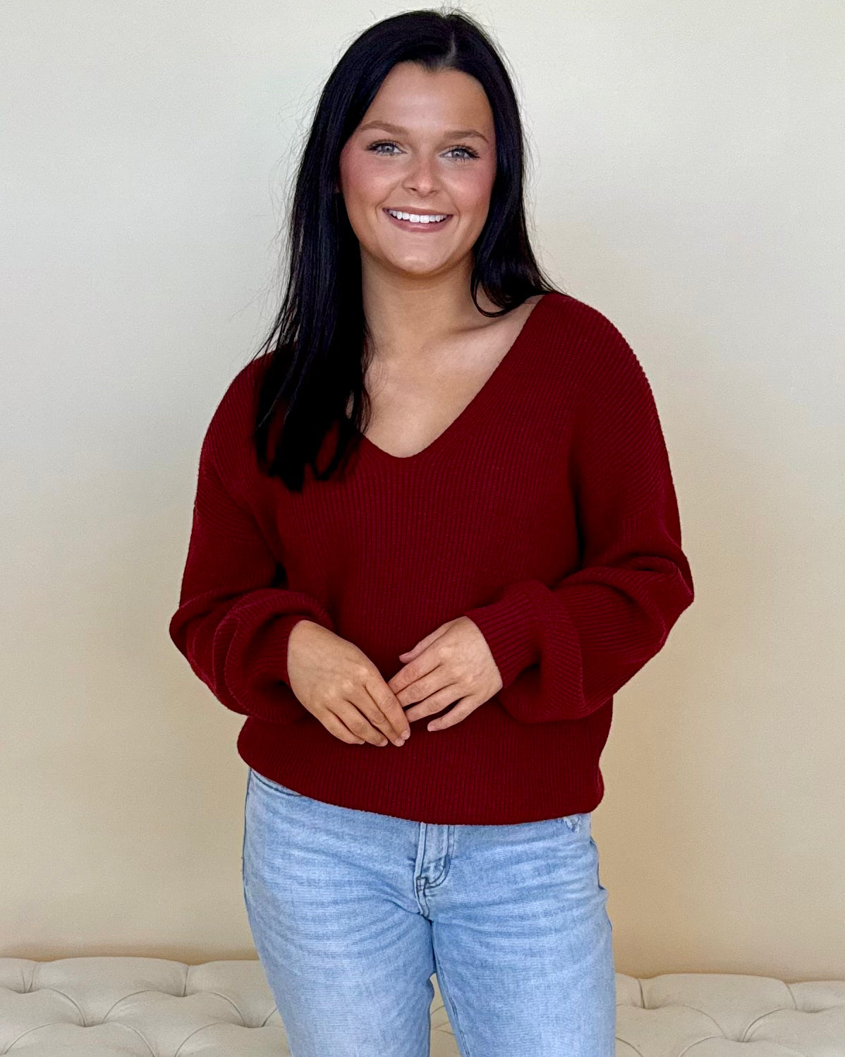 Love Search Deep Red Back Bow Sweater-Shop-Womens-Boutique-Clothing