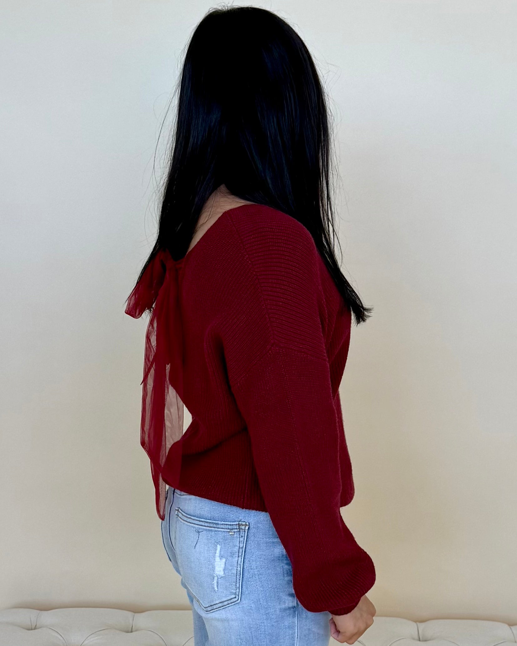 Love Search Deep Red Back Bow Sweater-Shop-Womens-Boutique-Clothing