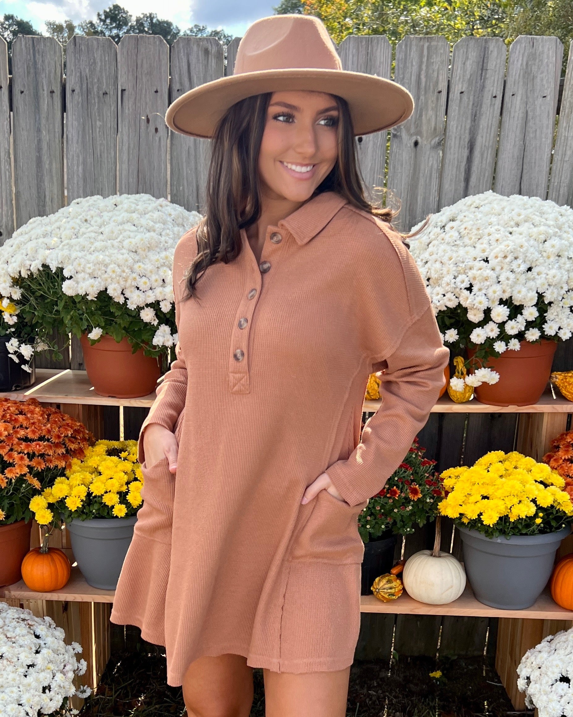 Just For Me Camel Waffle Knit Dress-Shop-Womens-Boutique-Clothing