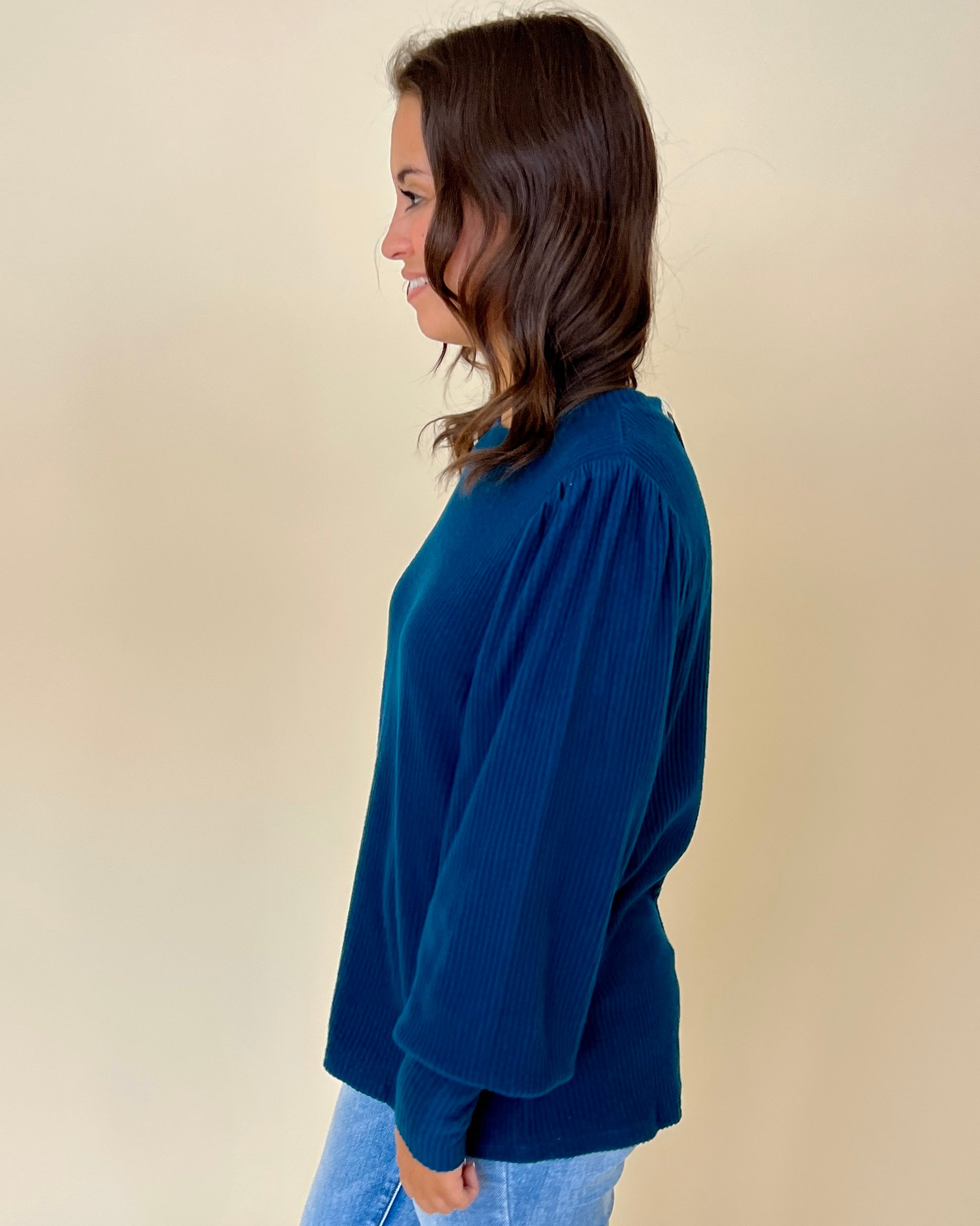 Perfect Together Teal Rib Puff Sleeve Top-Shop-Womens-Boutique-Clothing