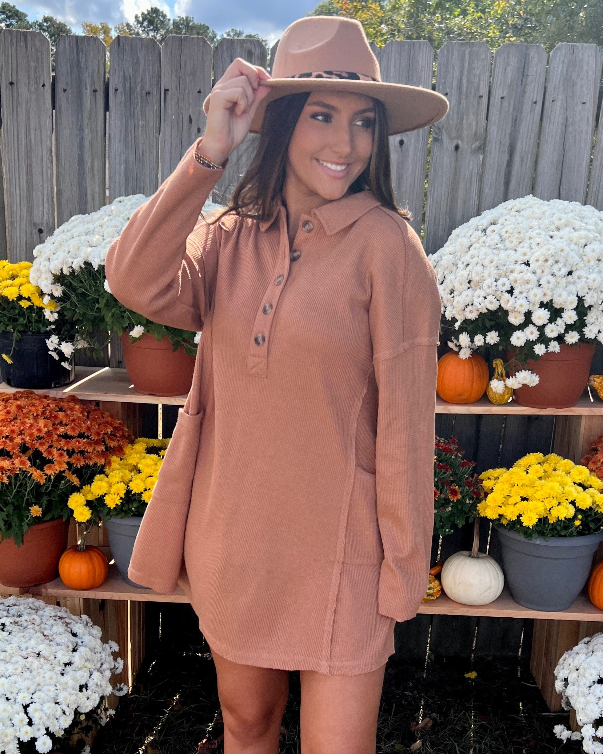 Just For Me Camel Waffle Knit Dress-Shop-Womens-Boutique-Clothing