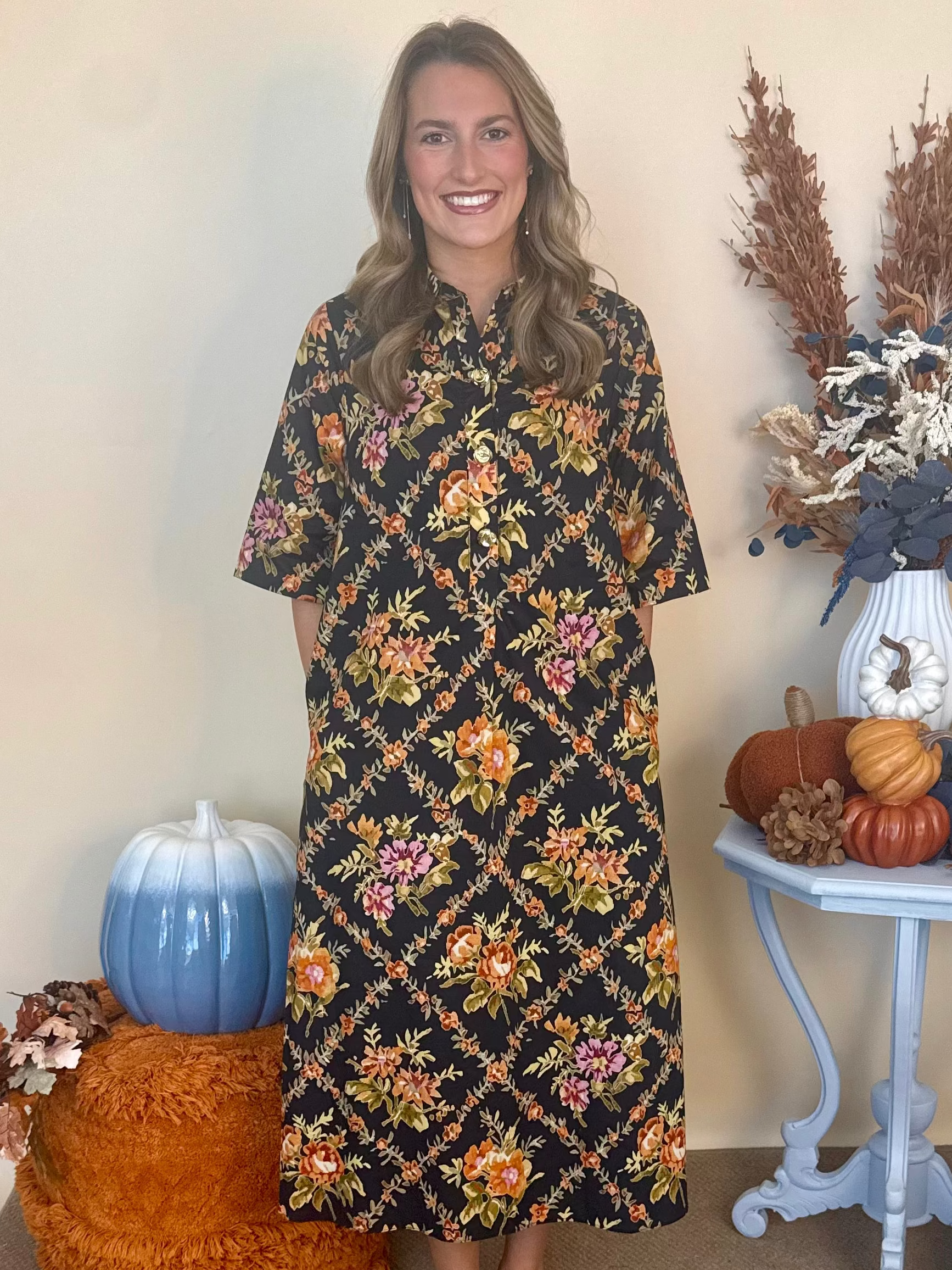 Cool Composure Black Floral Button Down Collared Midi Dress-Shop-Womens-Boutique-Clothing