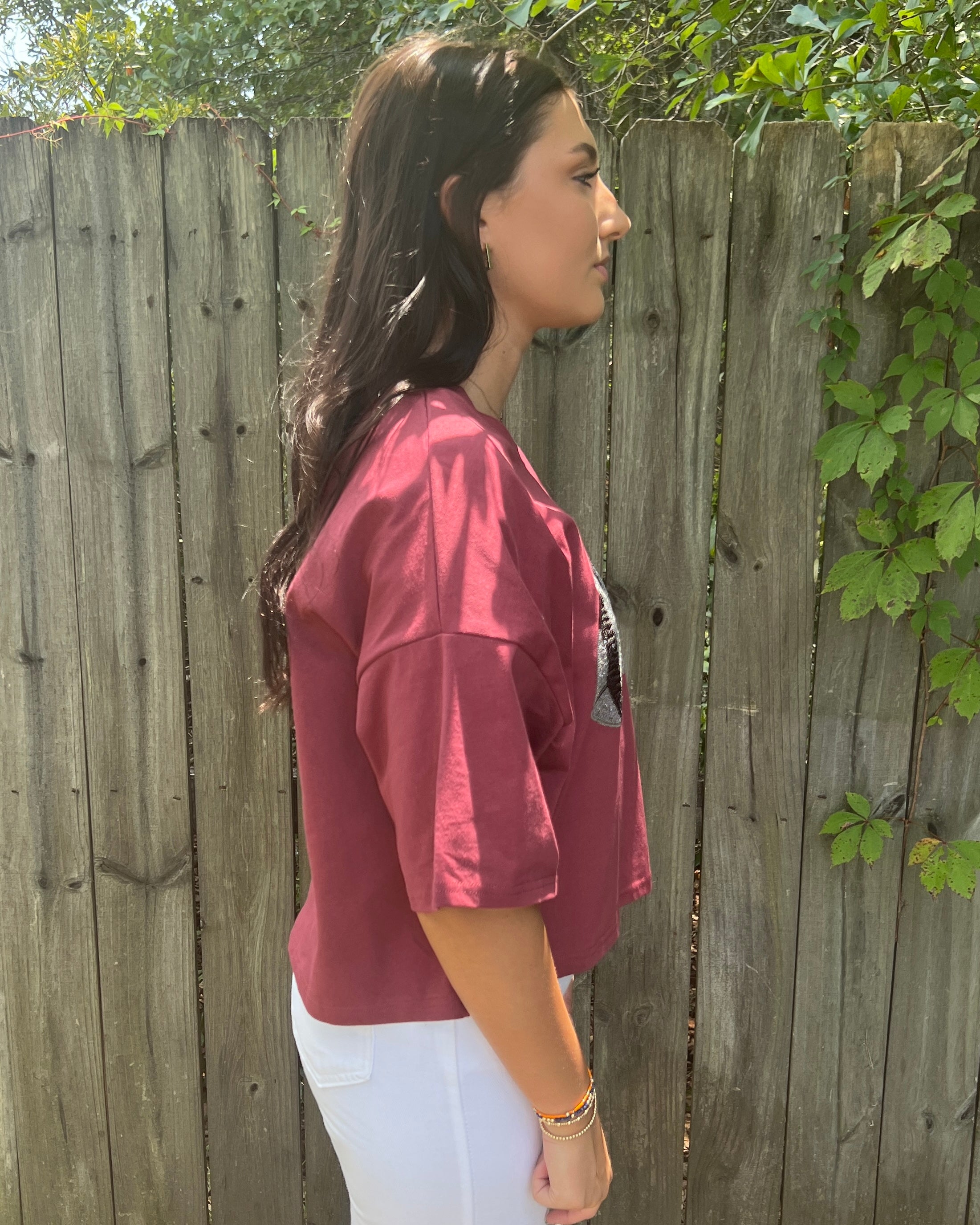 Let's Go Maroon Game Day Sequins Crop Tee-Shop-Womens-Boutique-Clothing