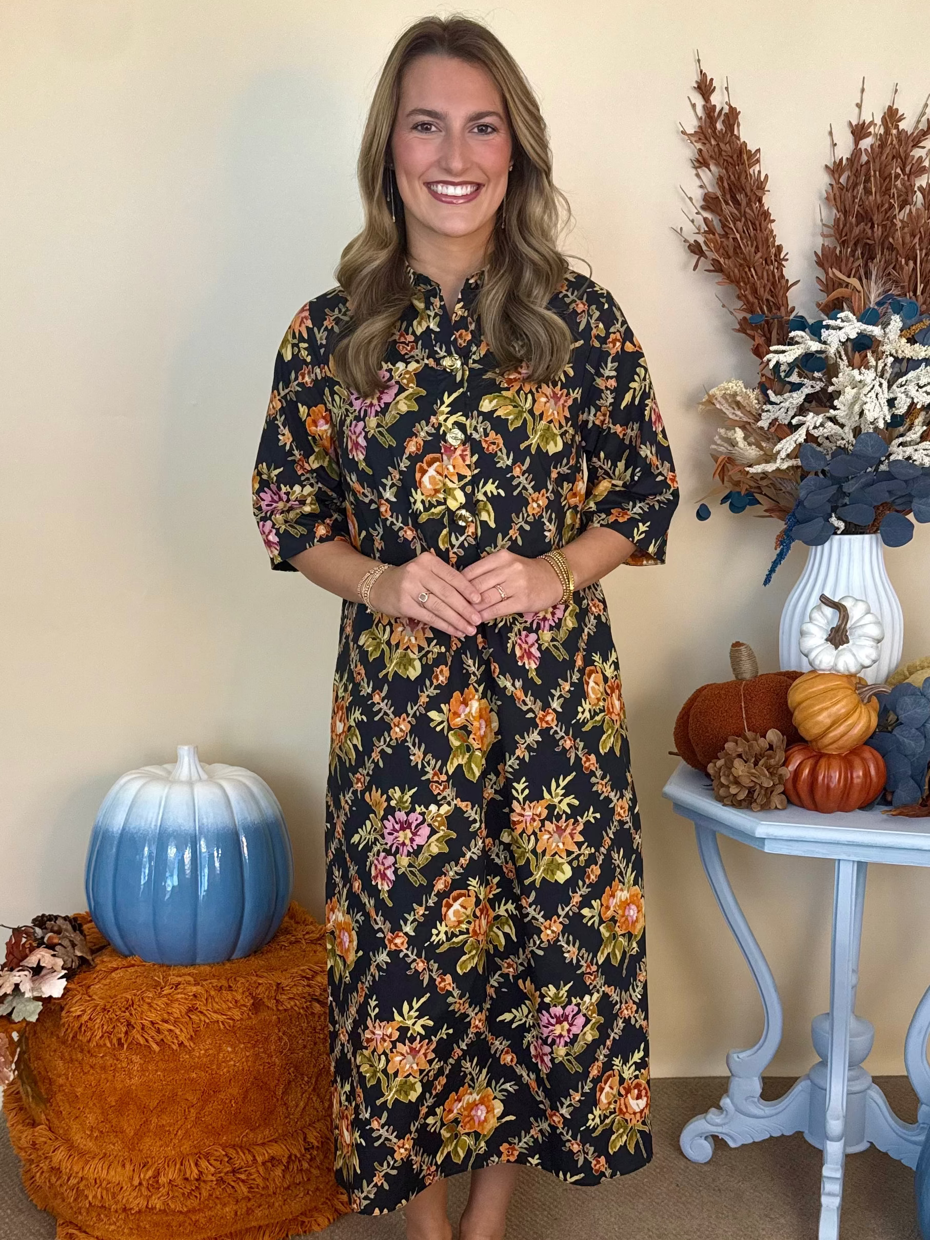 Cool Composure Black Floral Button Down Collared Midi Dress-Shop-Womens-Boutique-Clothing