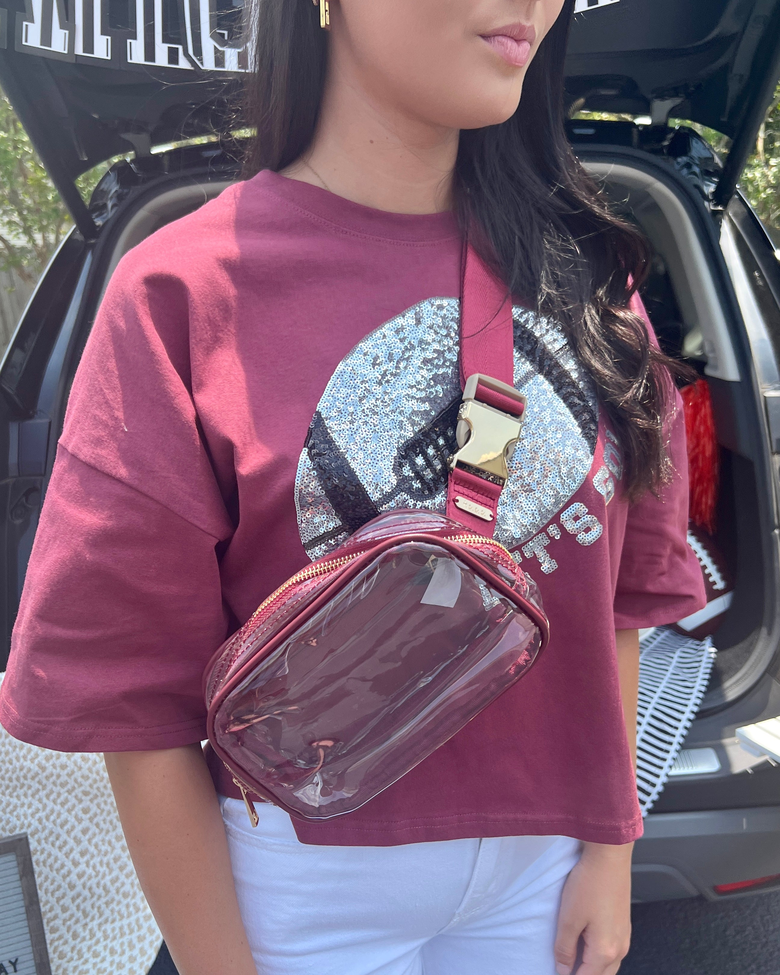 Pep Squad Crimson Transparent Belt Bag-Shop-Womens-Boutique-Clothing
