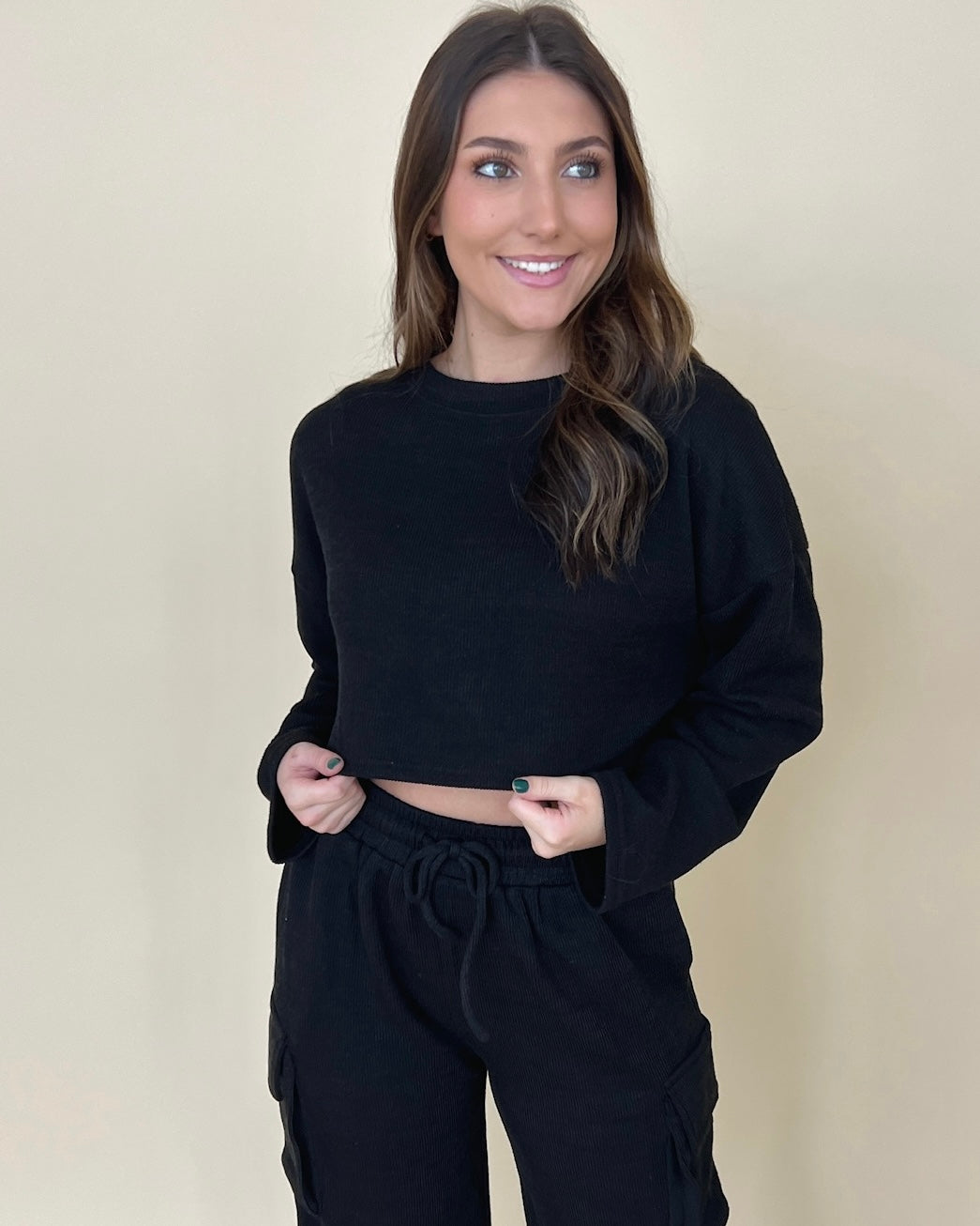Chasin' You Black Rib Cropped Top-Shop-Womens-Boutique-Clothing