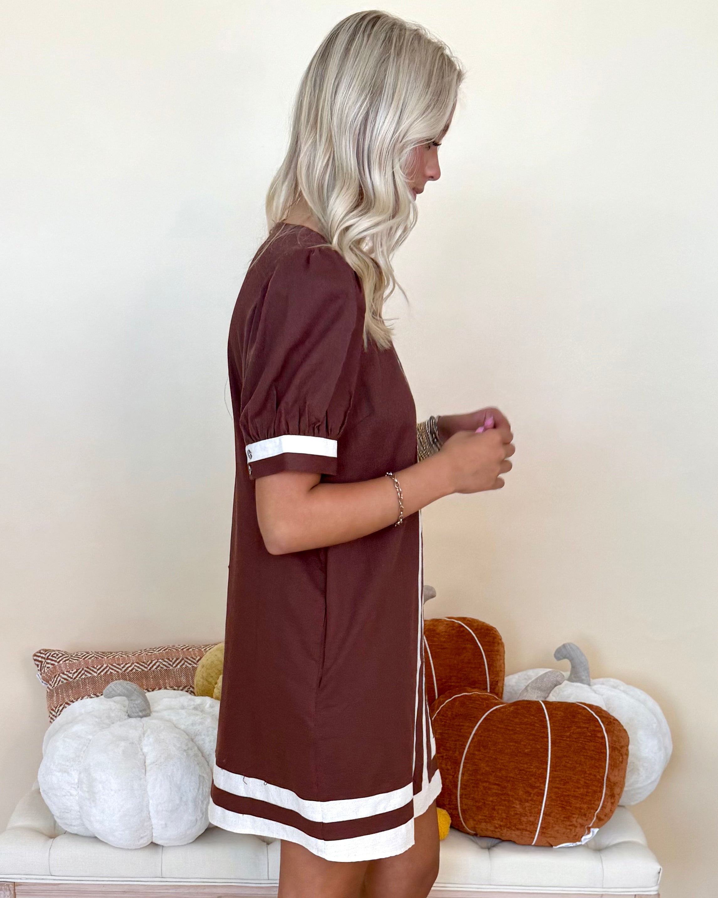 Grow Together Brown Striped Linen Dress-Shop-Womens-Boutique-Clothing