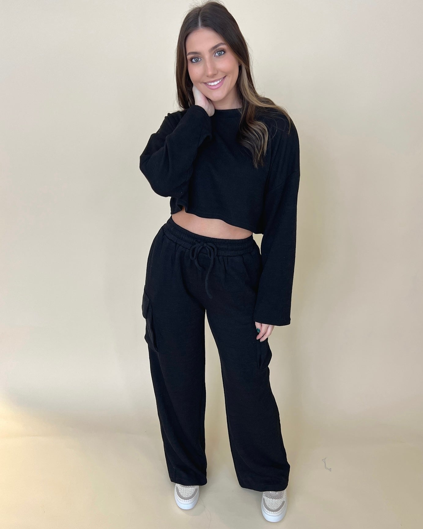 Chasin' You Black Rib Cargo Pants-Shop-Womens-Boutique-Clothing