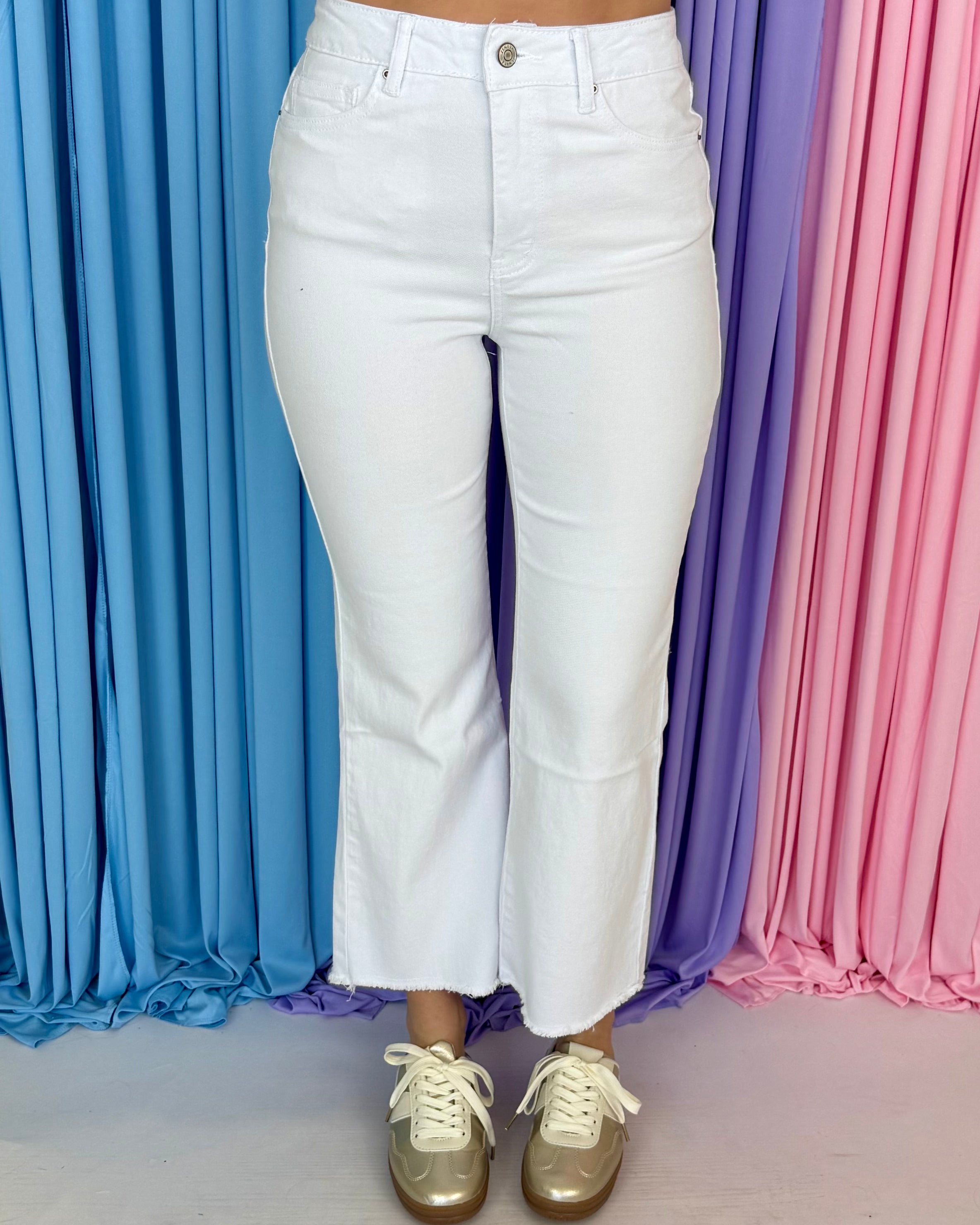 Feeling Close White Acid Washed Frayed Pants-Shop-Womens-Boutique-Clothing