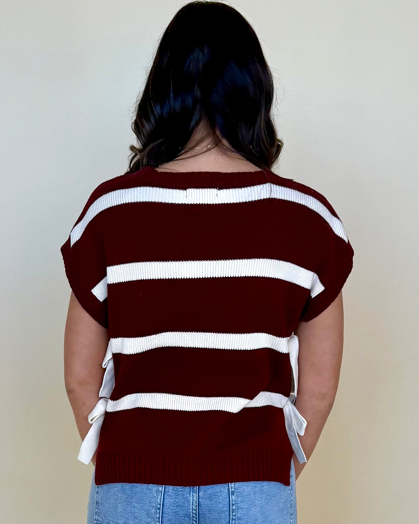 Pure Essence Burgundy Stripe Tie Sweater-Shop-Womens-Boutique-Clothing