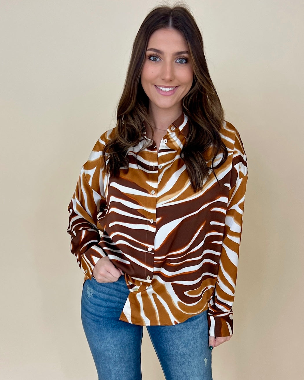 Better Day Peanut Swirl Satin Top-Shop-Womens-Boutique-Clothing