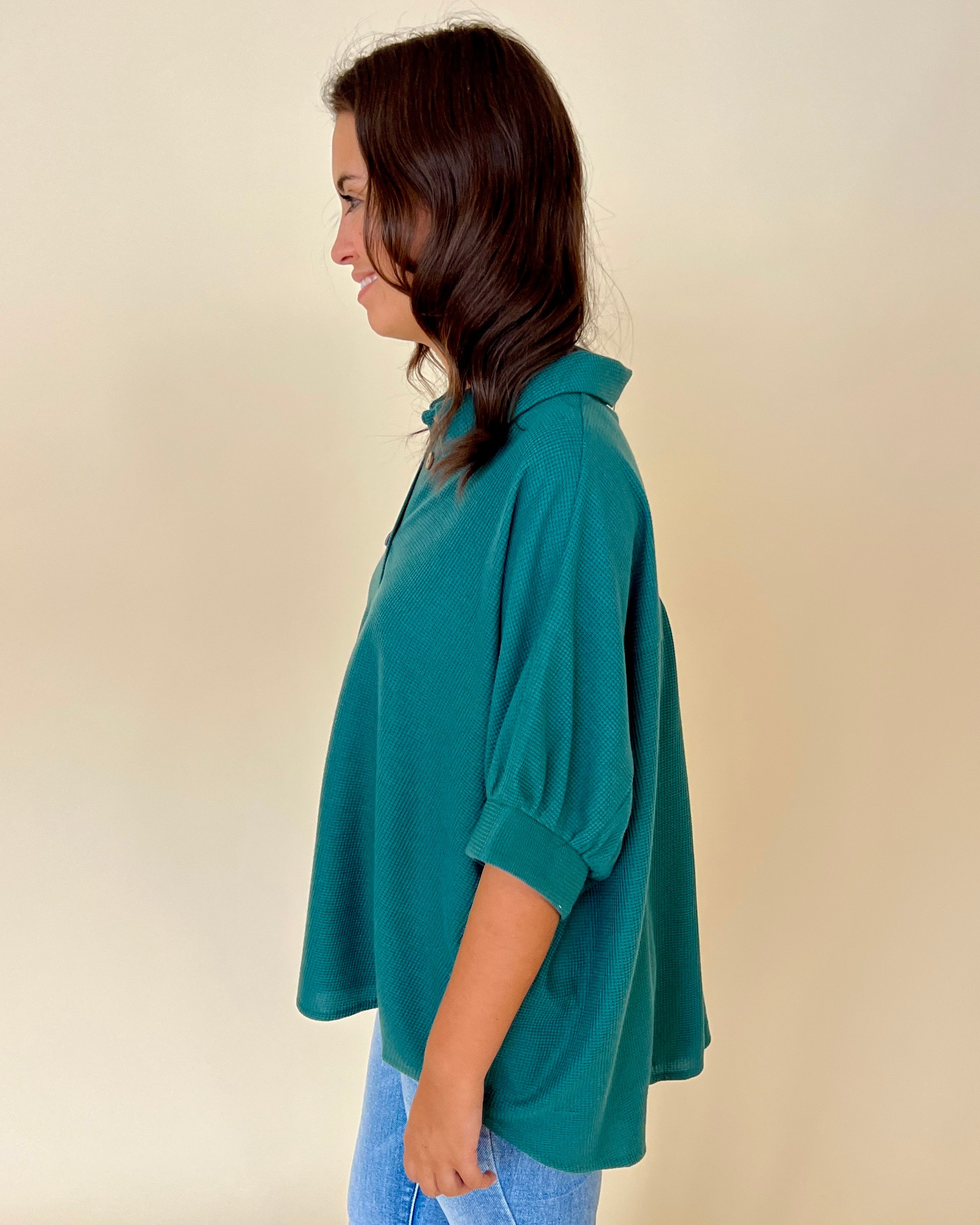 Let Loose Hunter Waffle Button Down Top-Shop-Womens-Boutique-Clothing