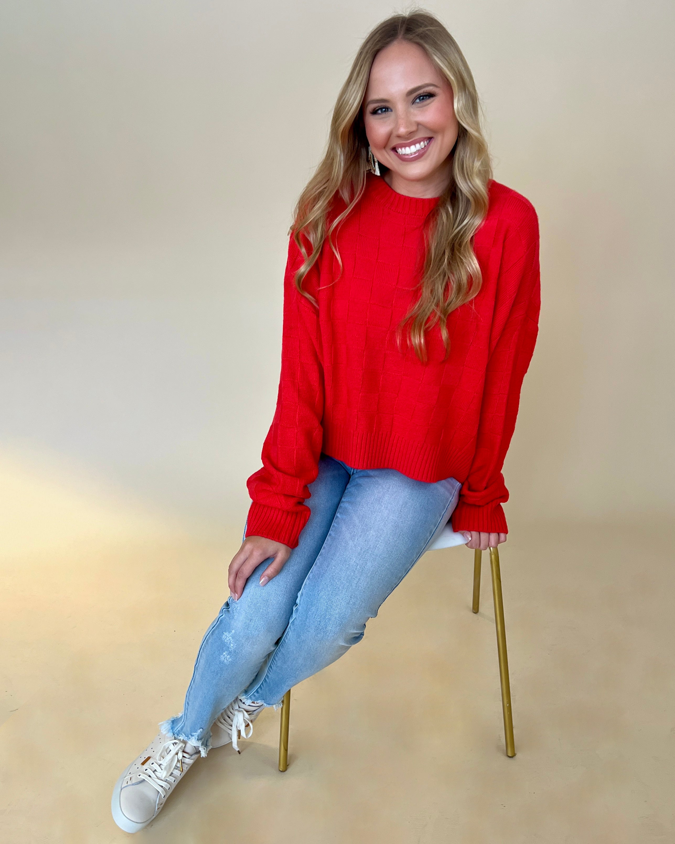Crushing On You Red Checkered Sweater-Shop-Womens-Boutique-Clothing