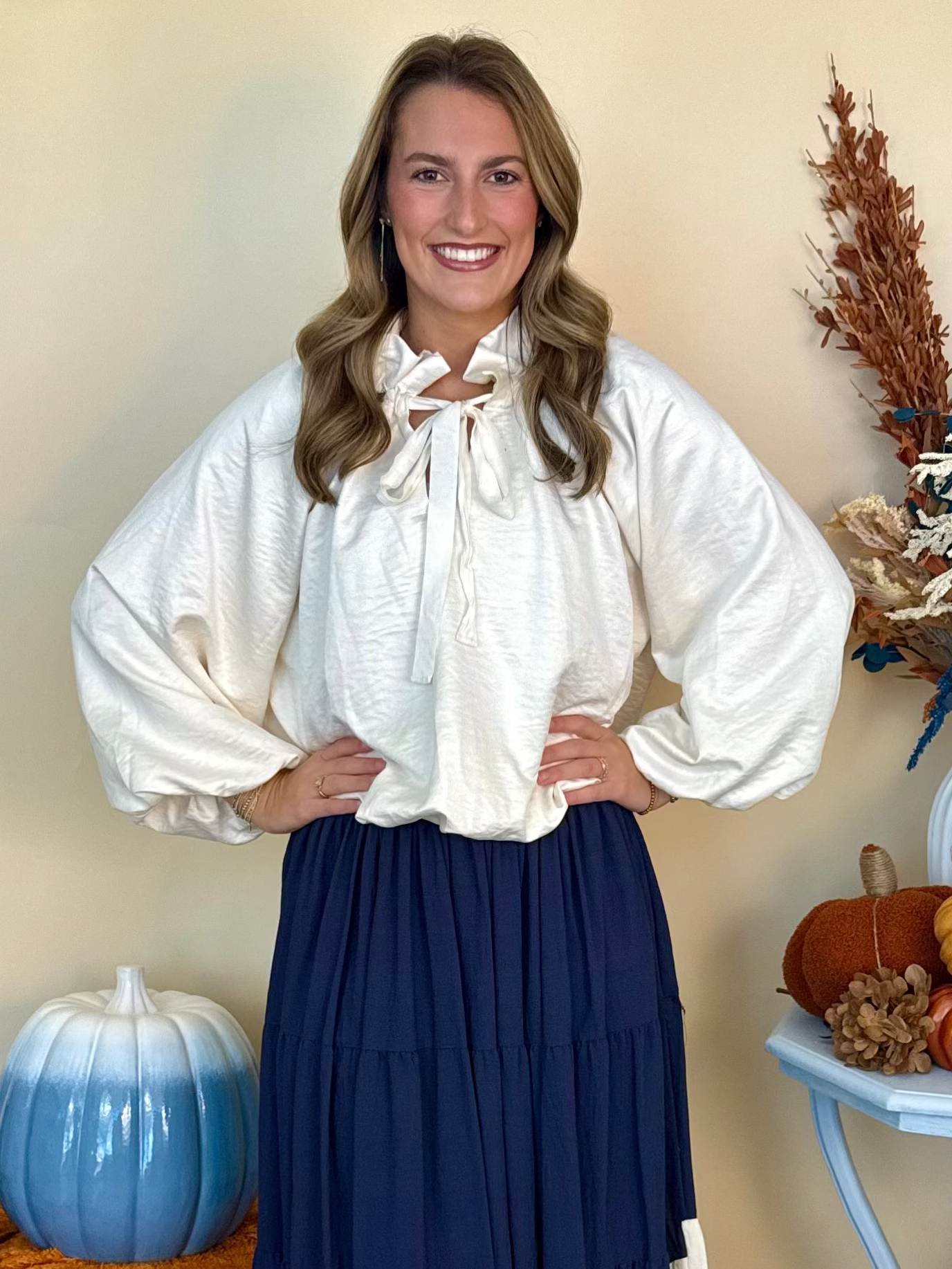 Toast to Fabulous Cream Ruffle Tie Neck Poncho Sleeve Top-Shop-Womens-Boutique-Clothing