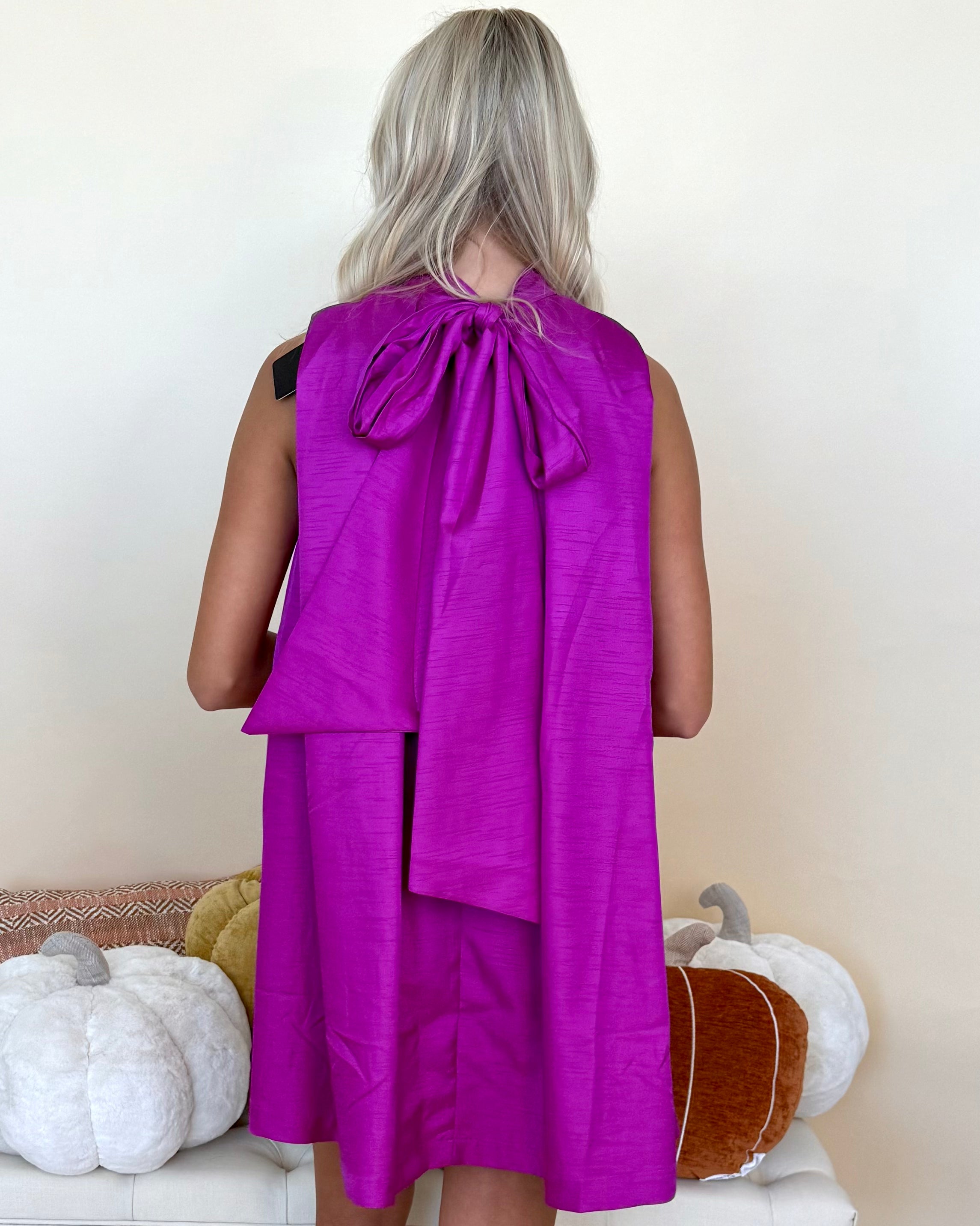 Day Party Magenta Halter Satin Dress-Shop-Womens-Boutique-Clothing