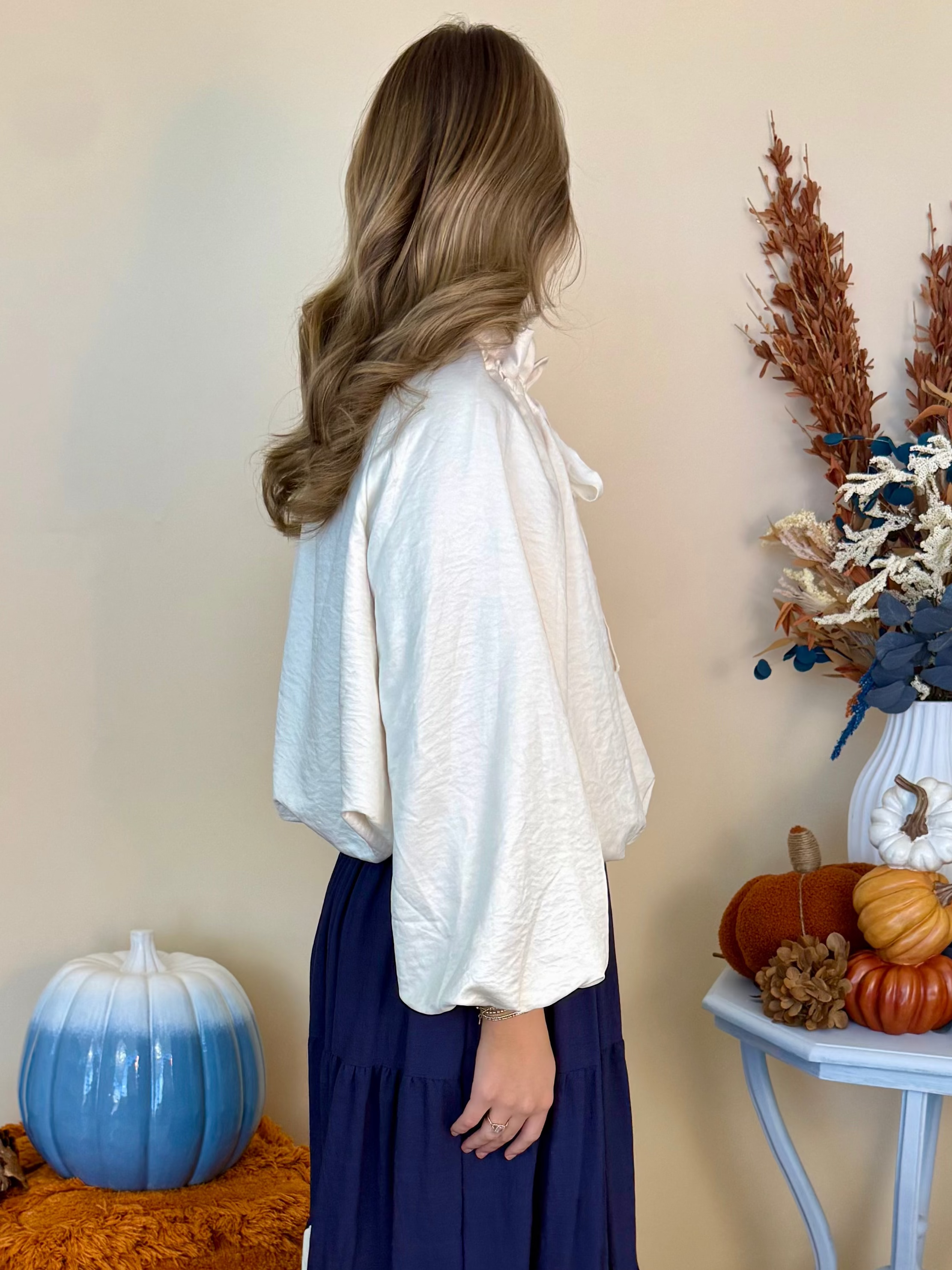 Toast to Fabulous Cream Ruffle Tie Neck Poncho Sleeve Top-Shop-Womens-Boutique-Clothing