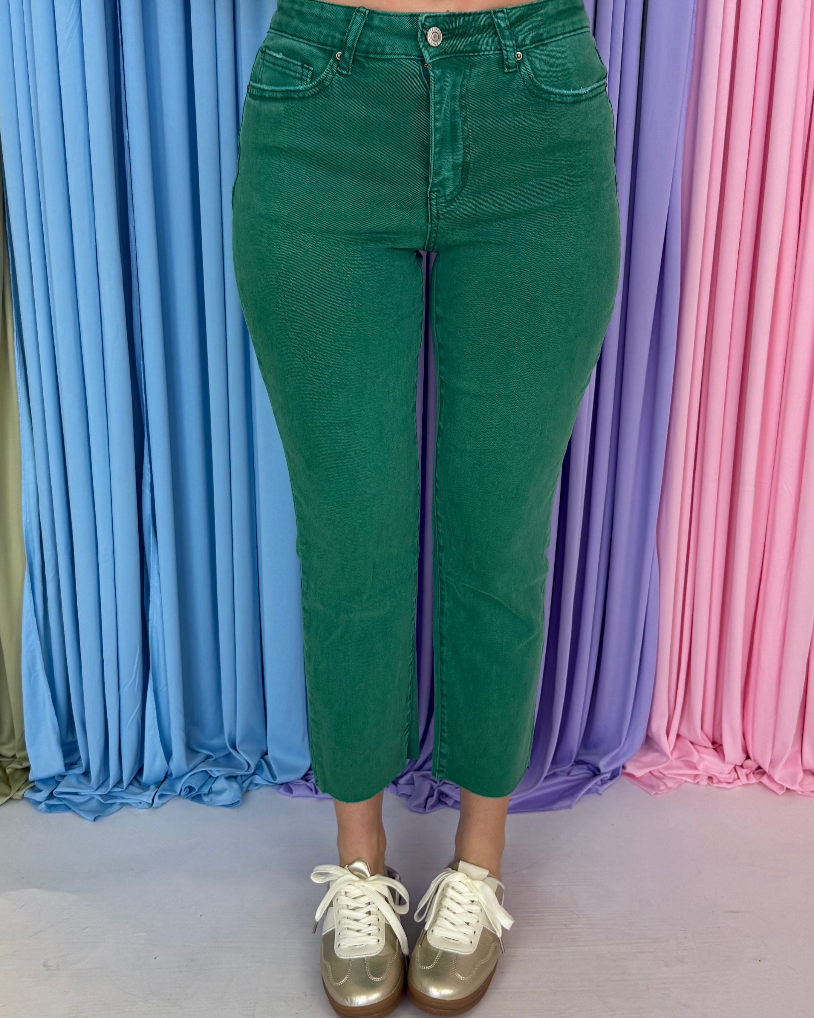 Final Class Dk Green Acid Washed Straight Pants-Shop-Womens-Boutique-Clothing