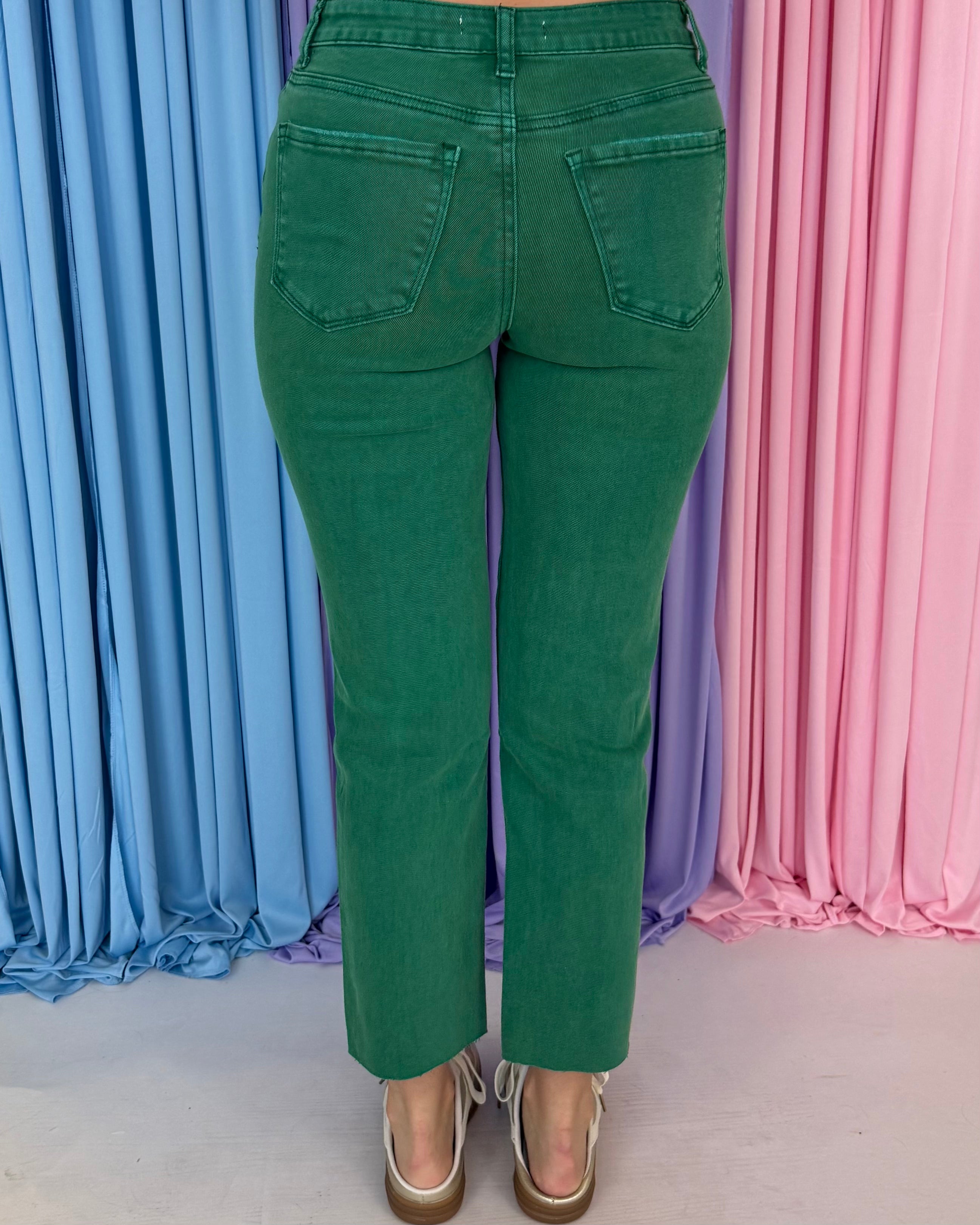 Final Class Dk Green Acid Washed Straight Pants-Shop-Womens-Boutique-Clothing