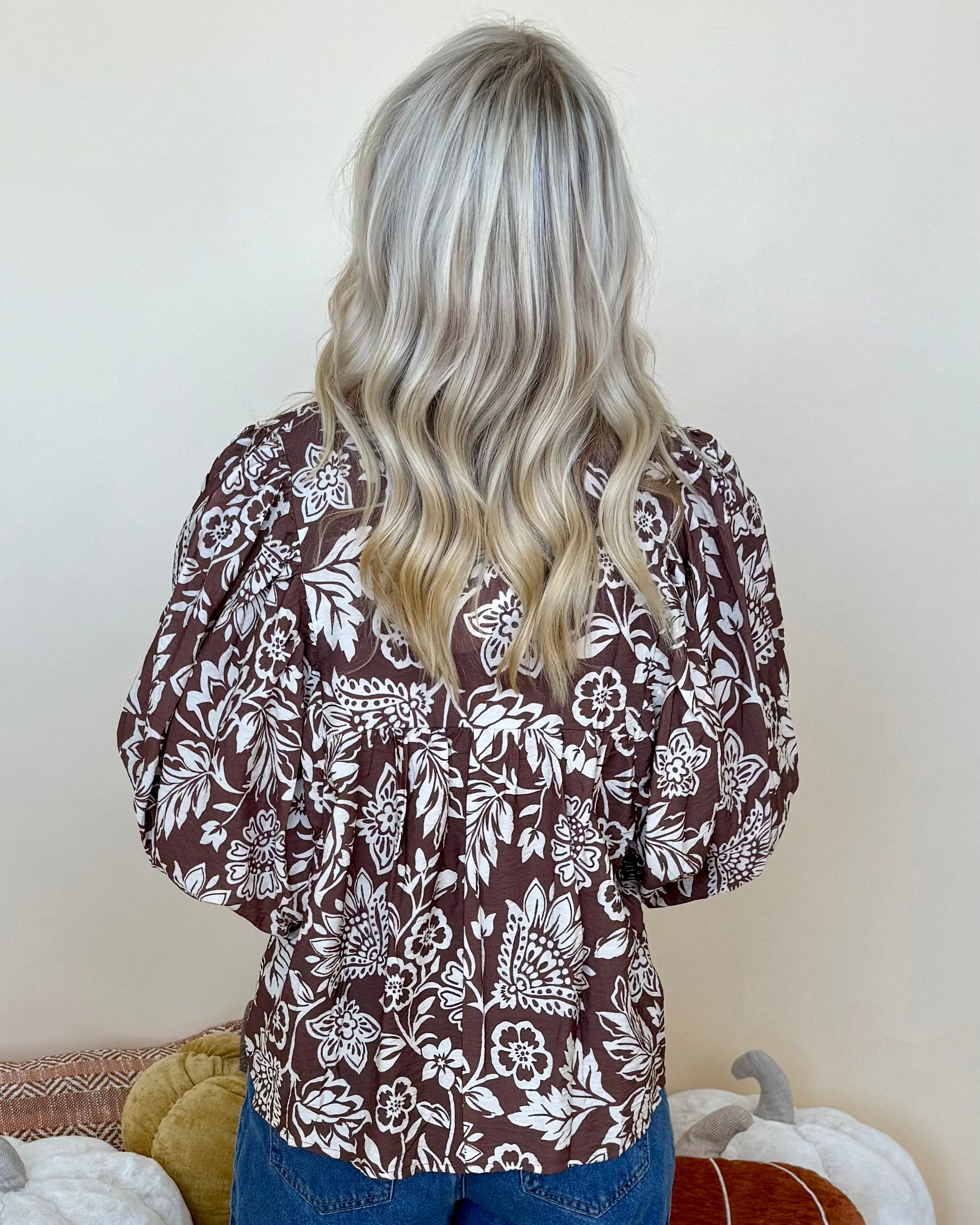 Just Imagine Mocha Print Neck Tie Top-Shop-Womens-Boutique-Clothing