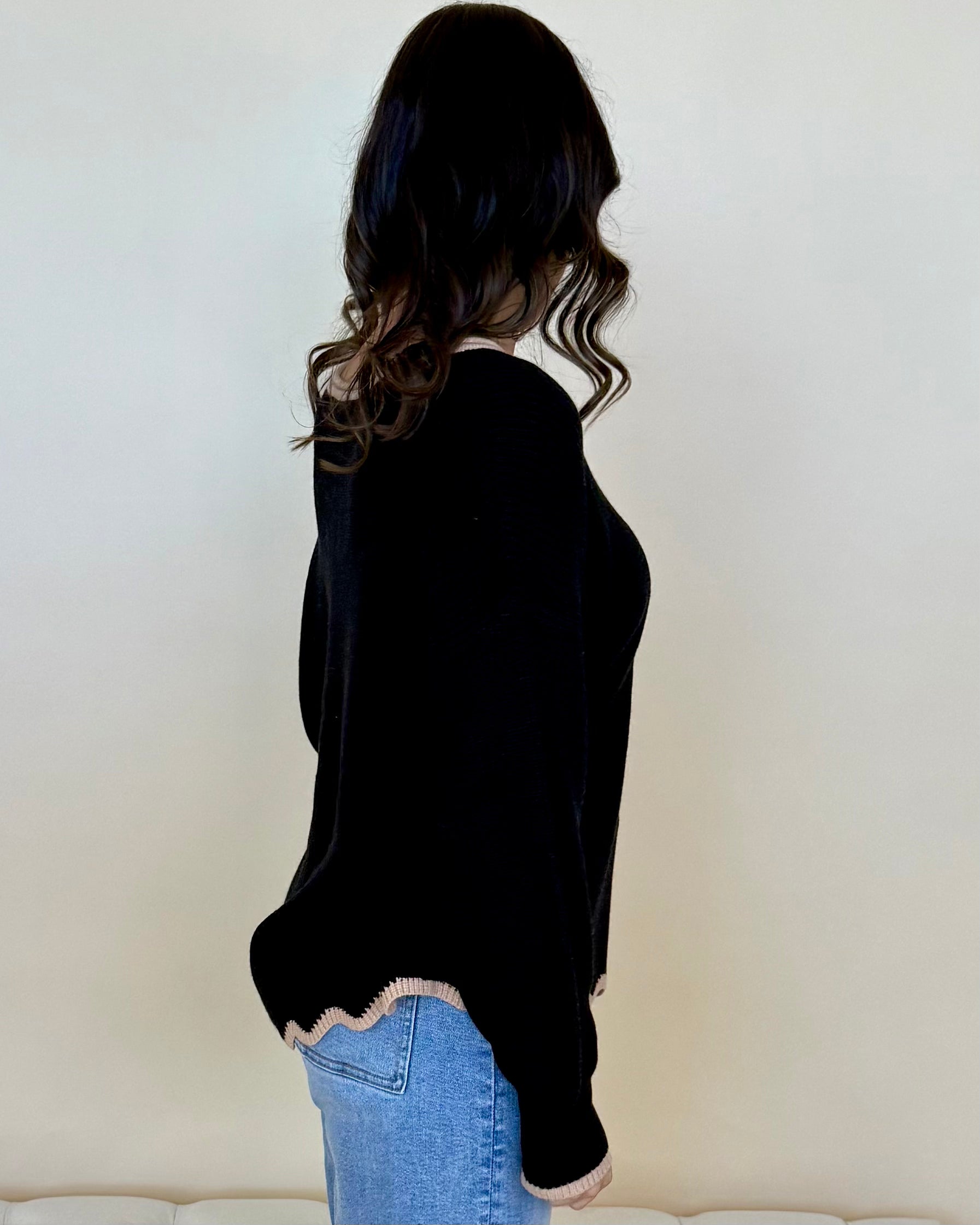 Loving View Black Contrast Scallop Sweater-Shop-Womens-Boutique-Clothing