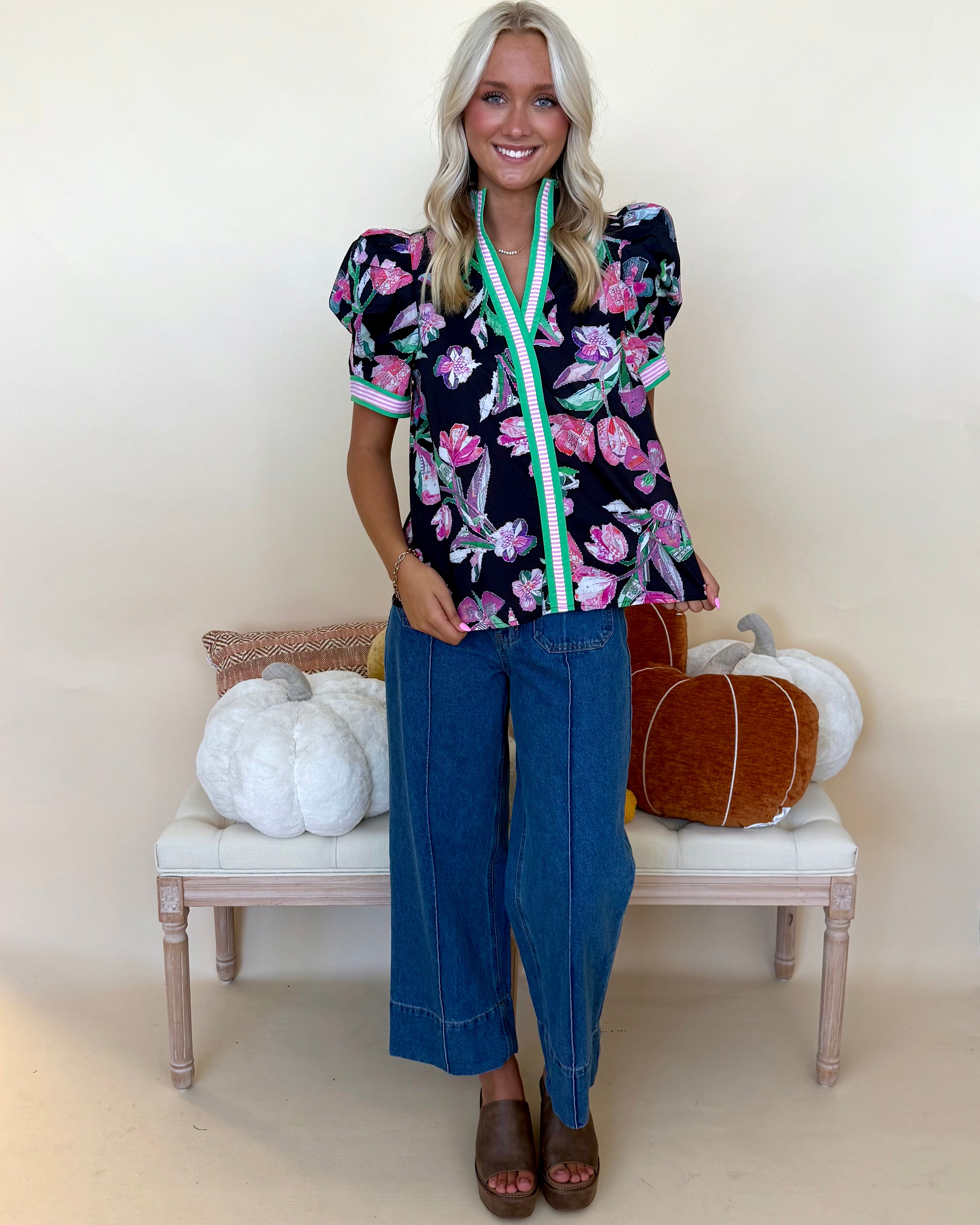 Wildflower Daydream Black Floral Smocked Top-Shop-Womens-Boutique-Clothing