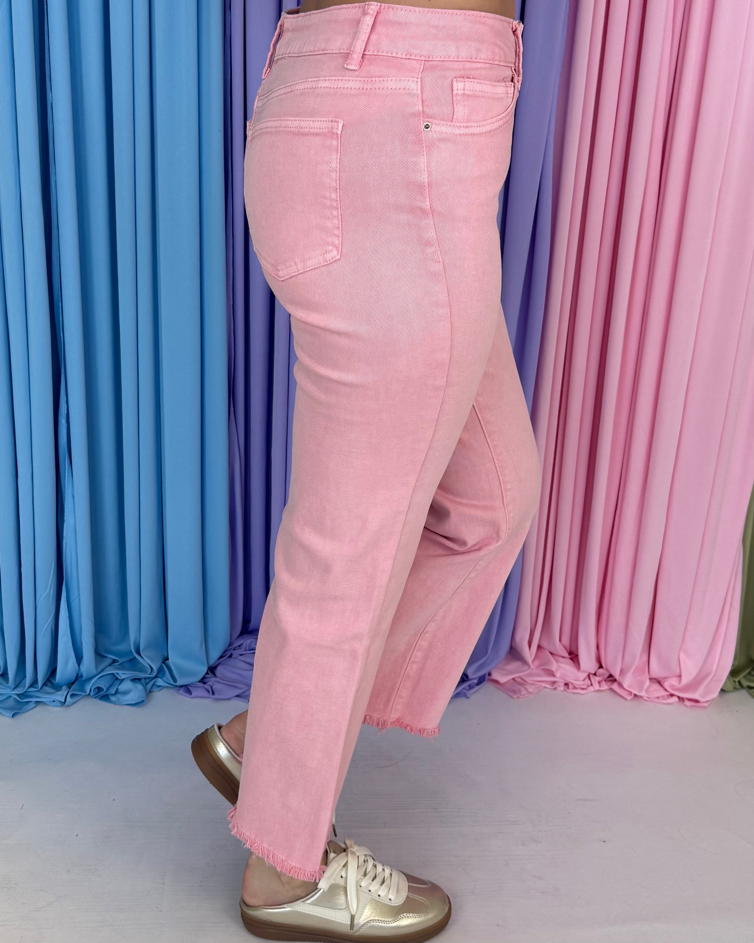 Feeling Close Pink Acid Washed Frayed Bootcut Pants-Shop-Womens-Boutique-Clothing