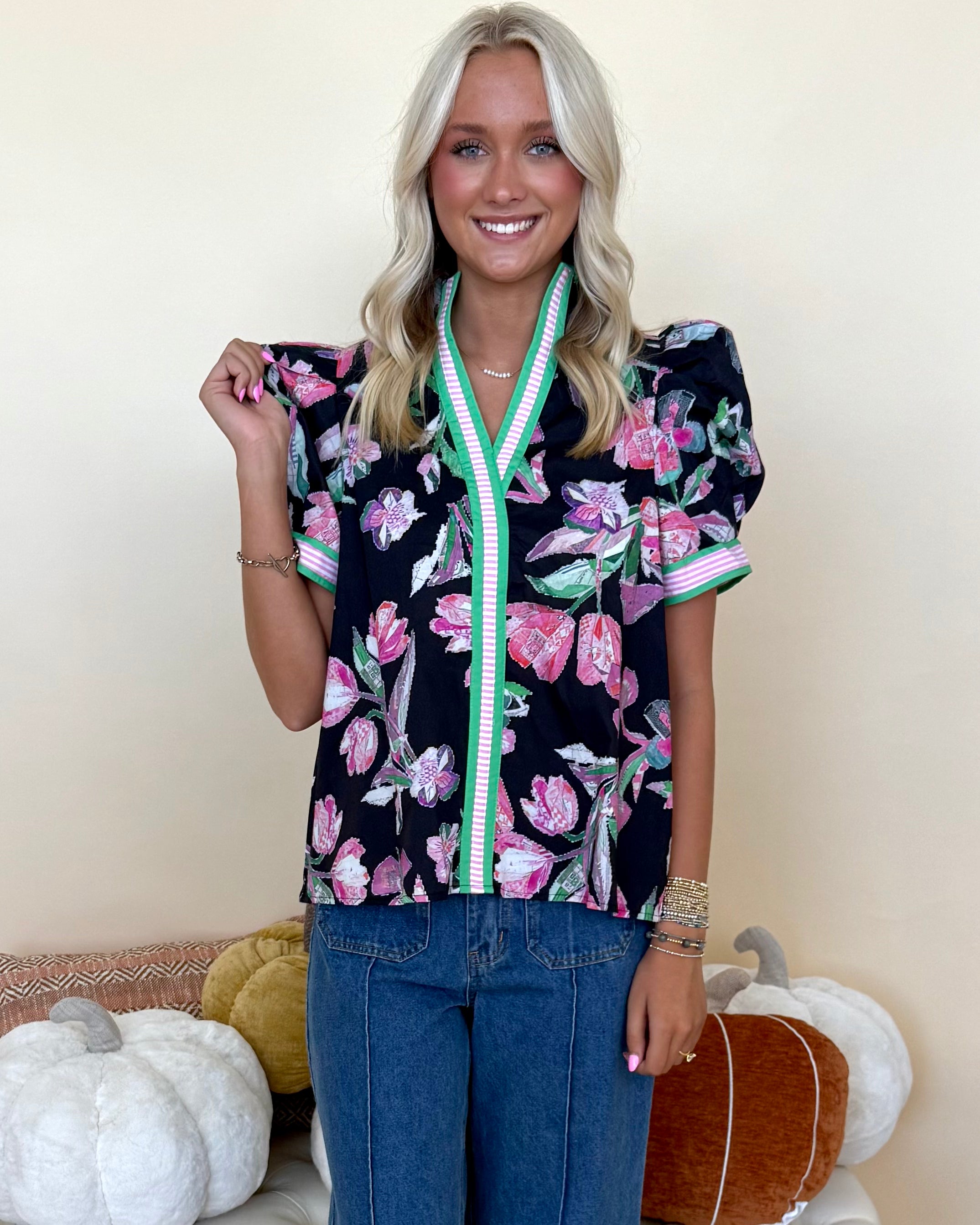 Wildflower Daydream Black Floral Smocked Top-Shop-Womens-Boutique-Clothing