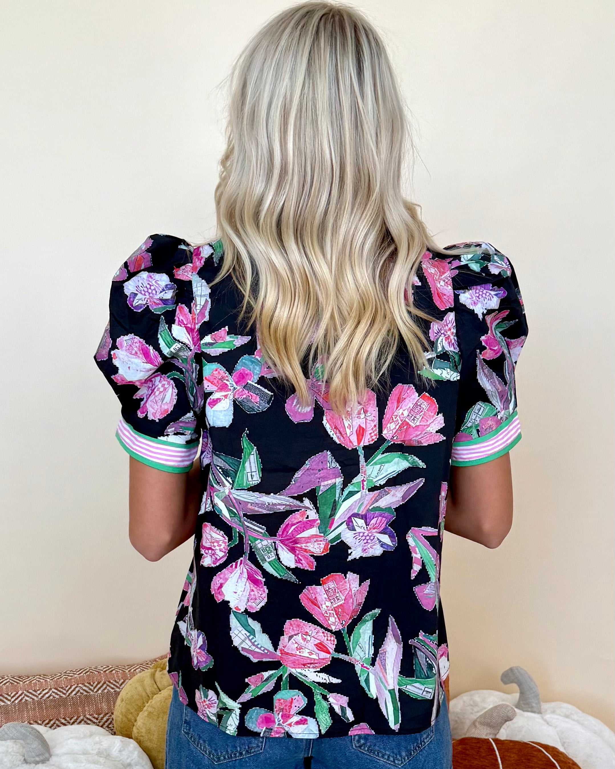Wildflower Daydream Black Floral Smocked Top-Shop-Womens-Boutique-Clothing