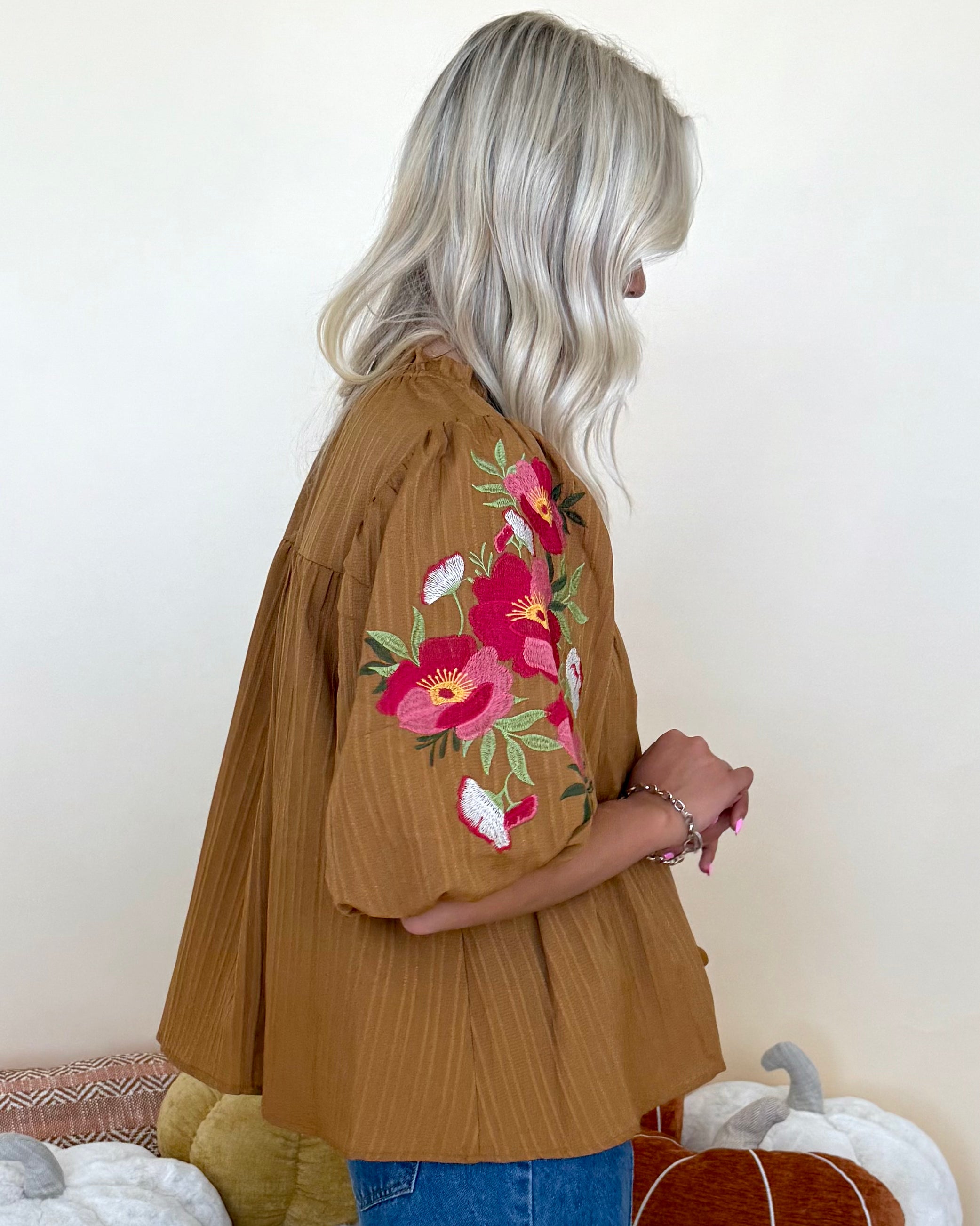 Wild Heart Mocha Brown Embroidered Top-Shop-Womens-Boutique-Clothing