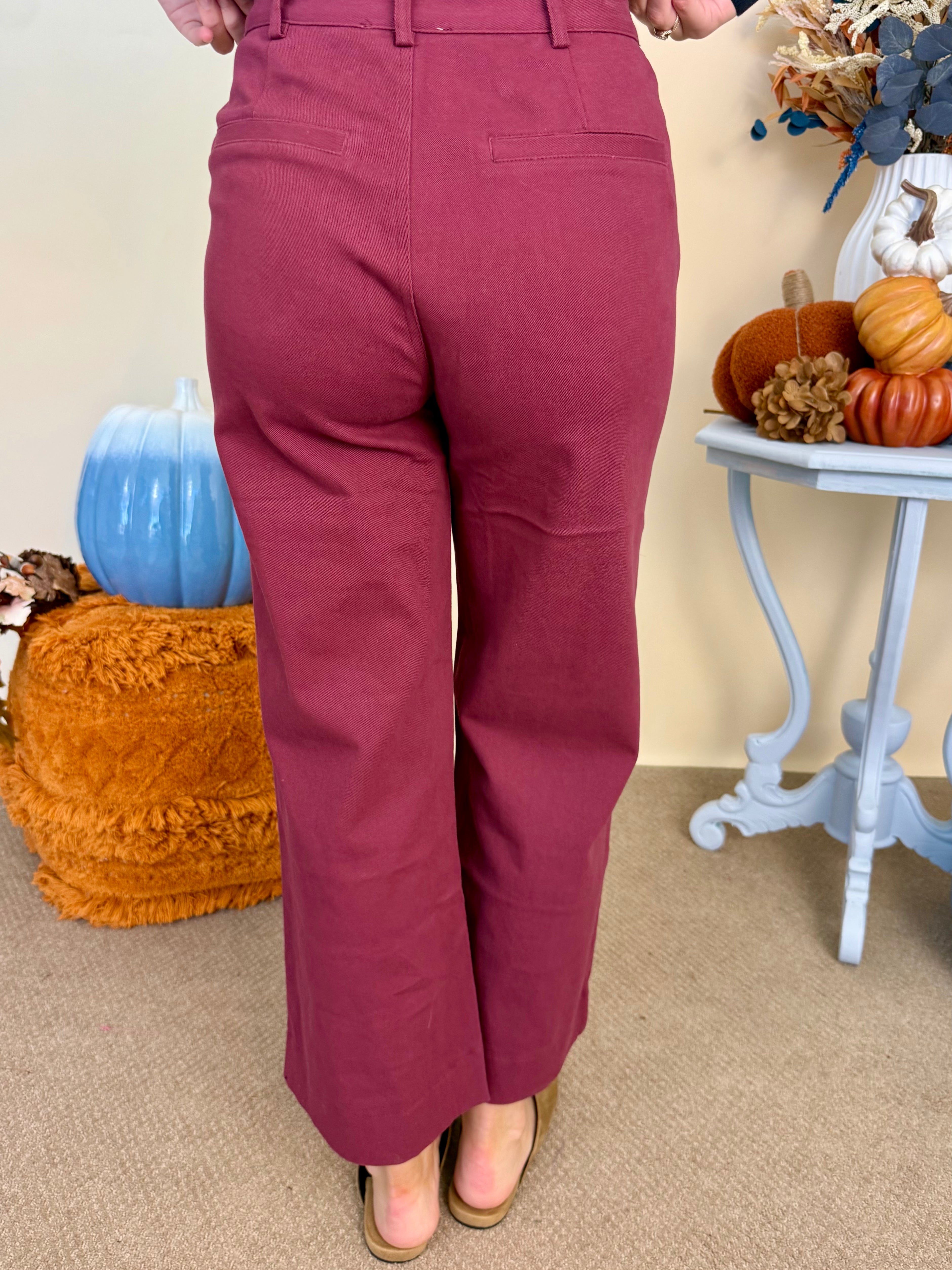 Unhurried Life Burgundy Front Scallop Pocket Pant-Shop-Womens-Boutique-Clothing