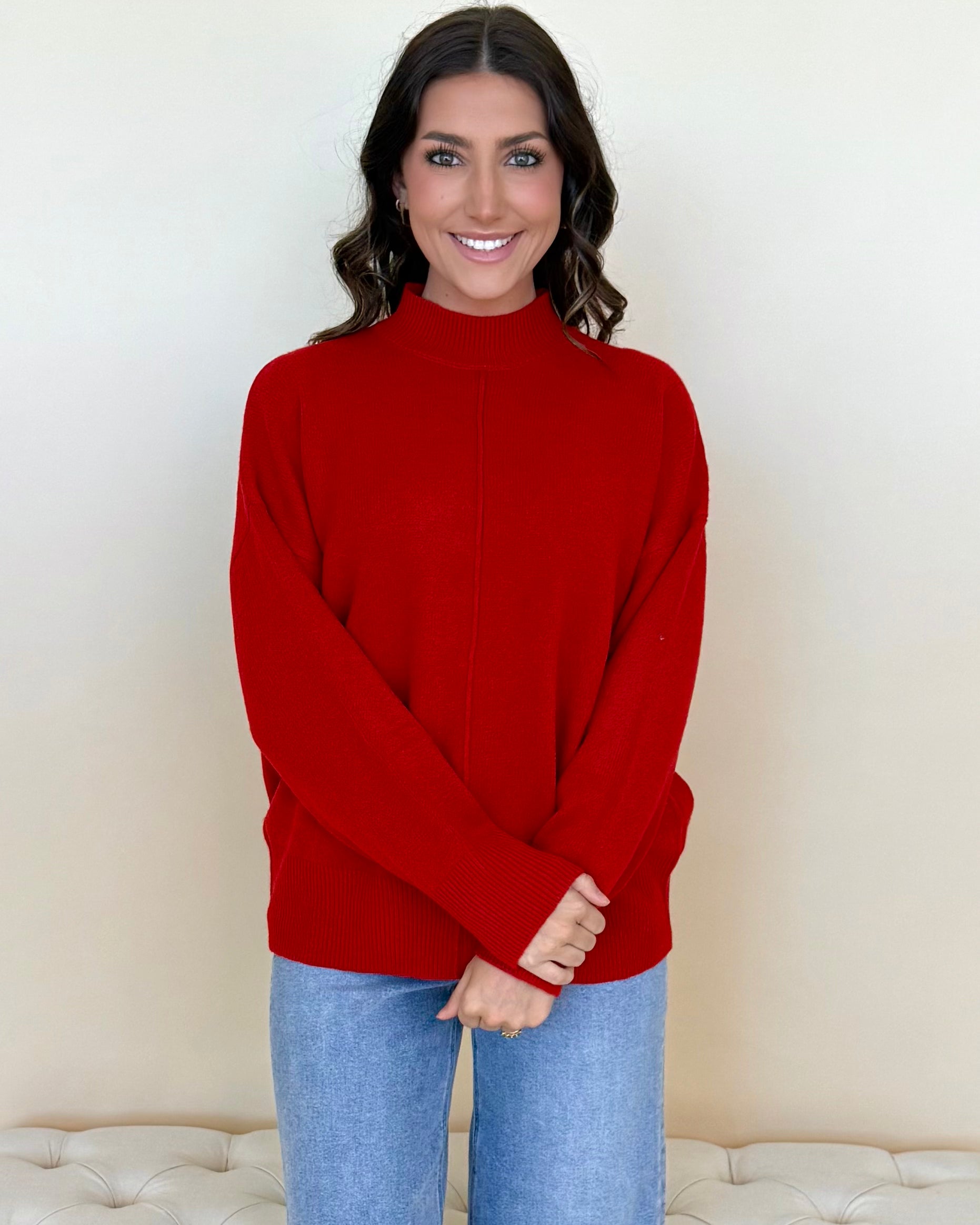 Made You Blush Red Mock Sweater-Shop-Womens-Boutique-Clothing