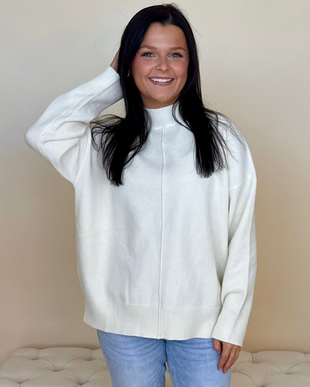 Made You Blush Cream Mock Sweater-Shop-Womens-Boutique-Clothing