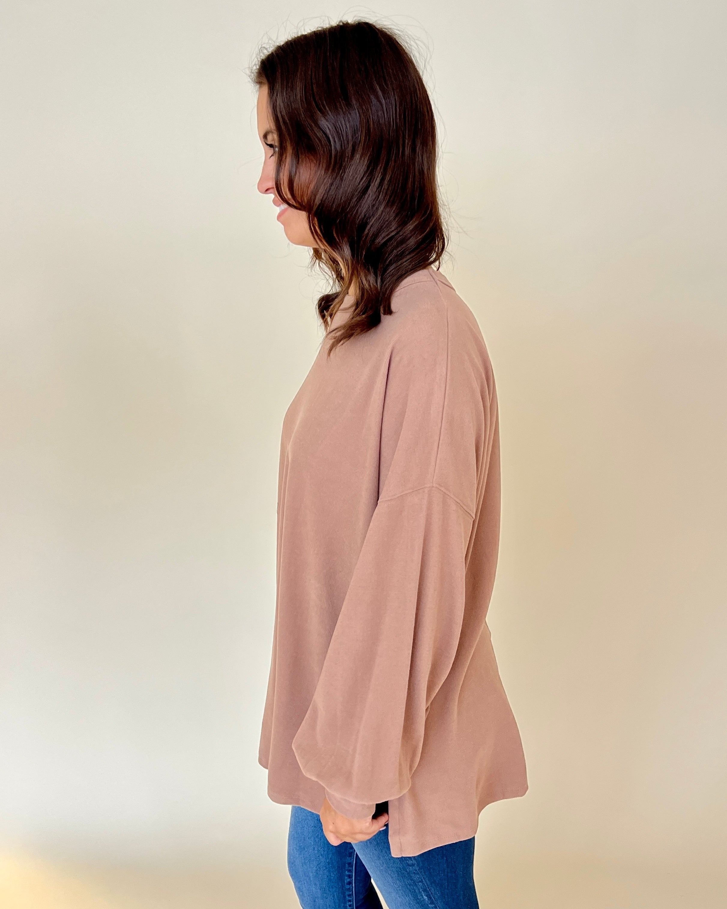 In My Feelings Camel Ribbed Round Neck Oversized Top-Shop-Womens-Boutique-Clothing