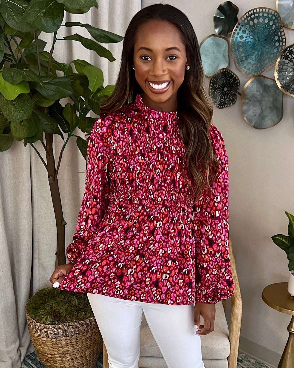 Call It Bliss Magenta Mix Peplum Top-Shop-Womens-Boutique-Clothing