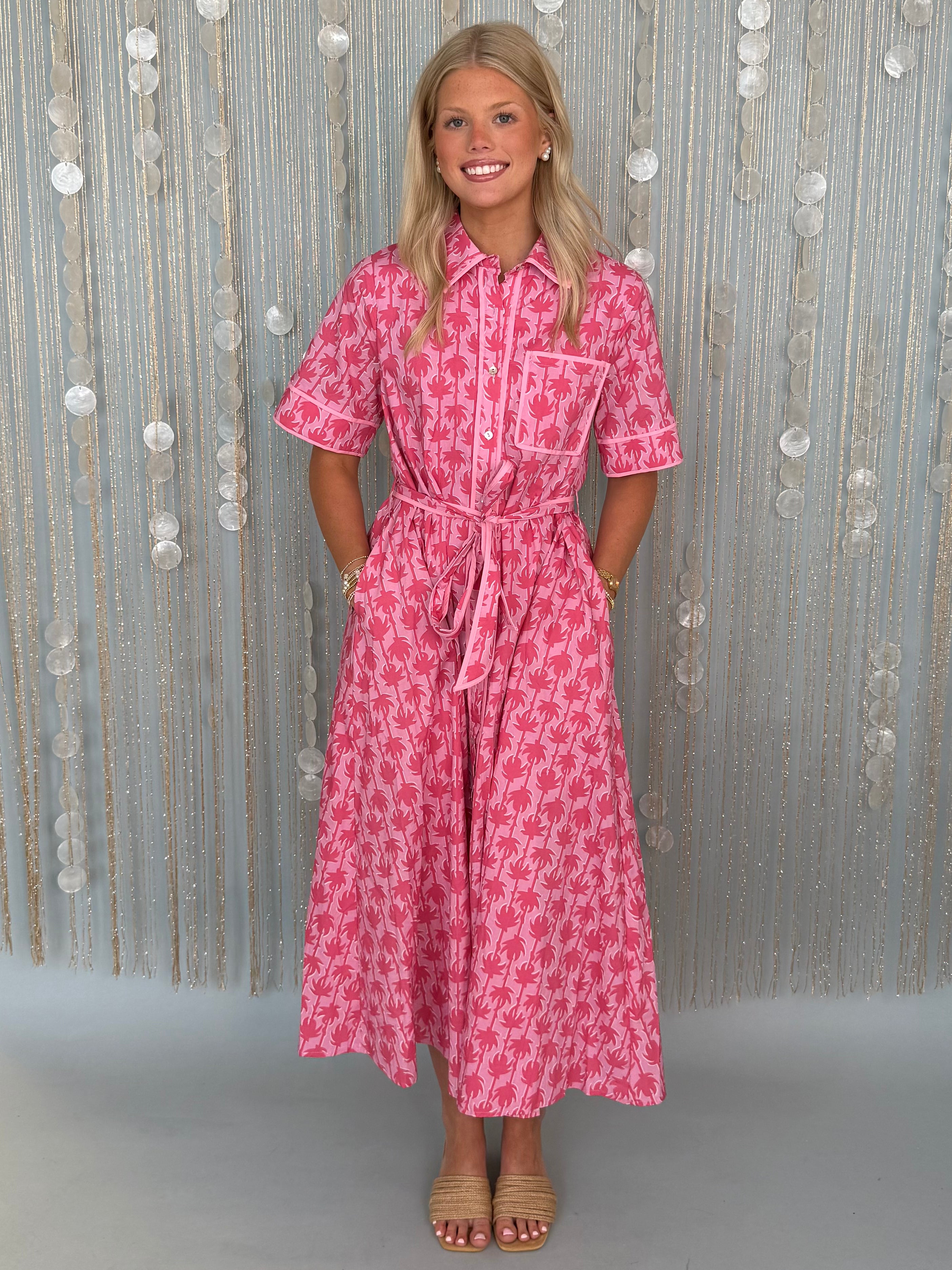 Worth Repeating Pink Botanical Print Midi Dress-Shop-Womens-Boutique-Clothing