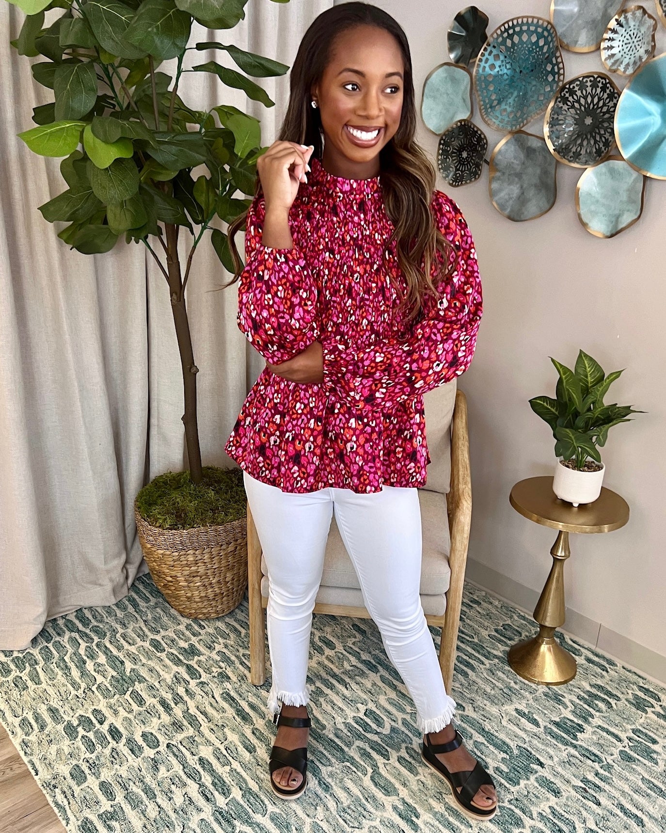 Call It Bliss Magenta Mix Peplum Top-Shop-Womens-Boutique-Clothing