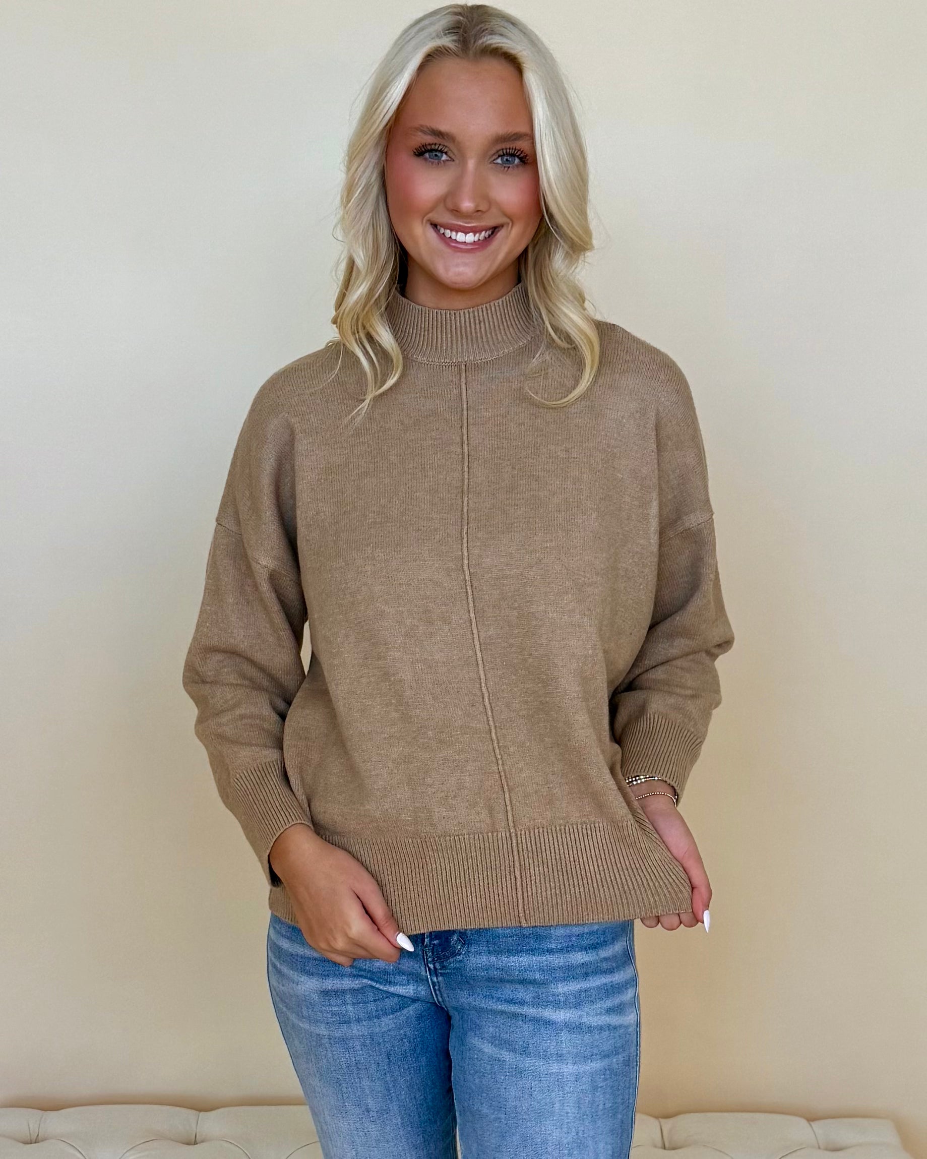 Made You Blush Taupe Mock Sweater-Shop-Womens-Boutique-Clothing