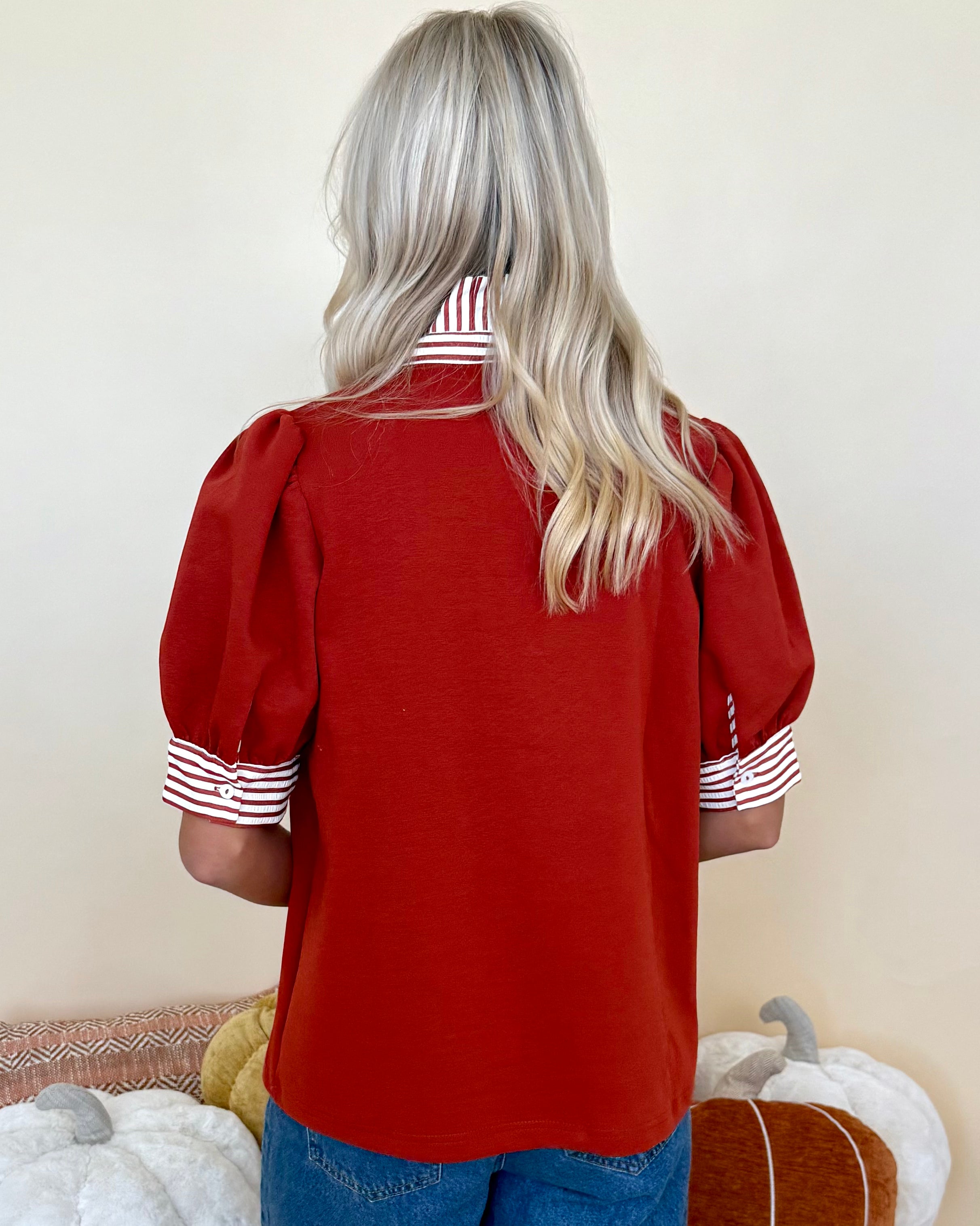 Keeping Faith Rust Stripe Ruffle Top-Shop-Womens-Boutique-Clothing