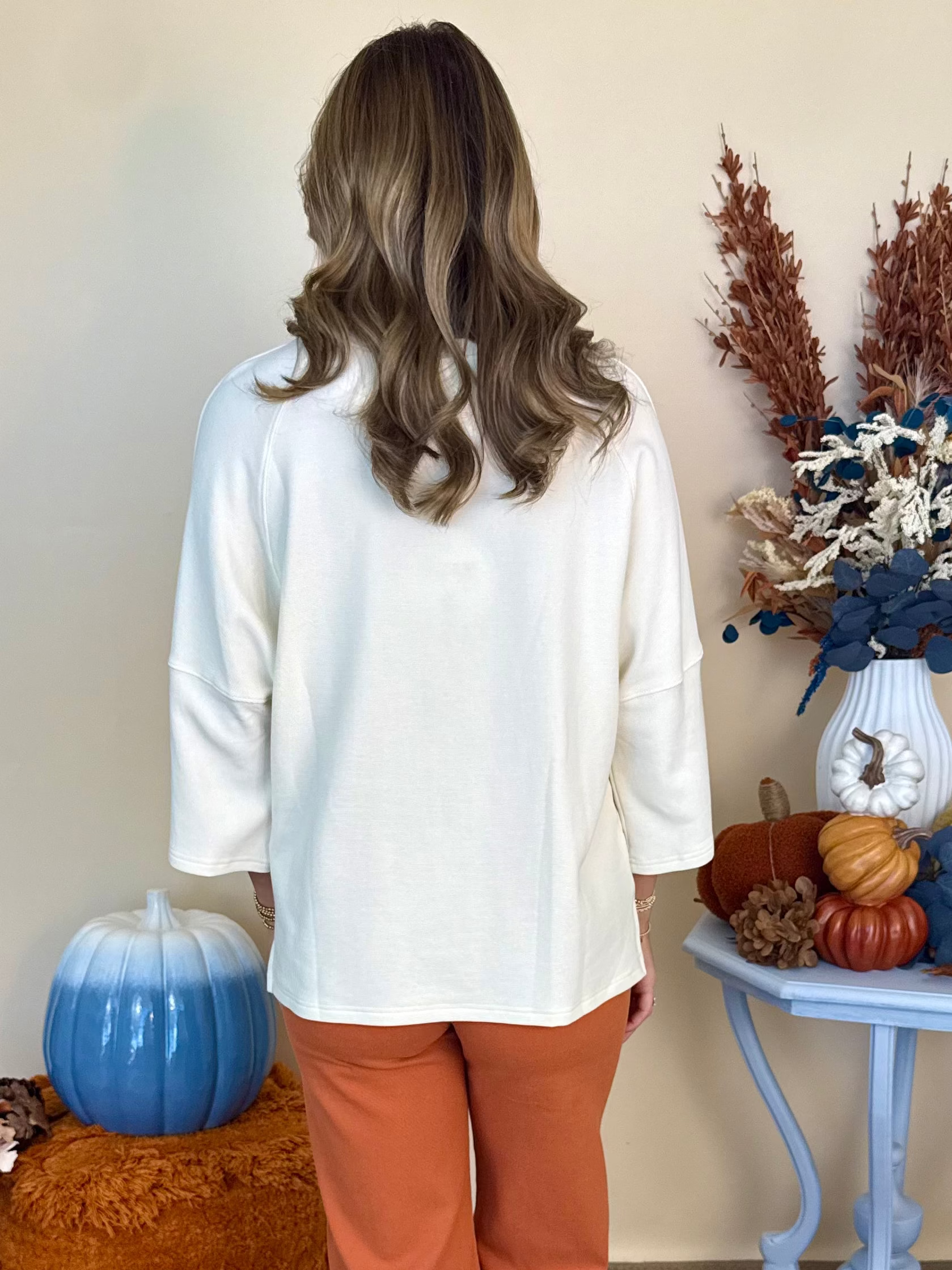 Current Chapter Off White Textured Raglan Sleeve Oversized Top-Shop-Womens-Boutique-Clothing