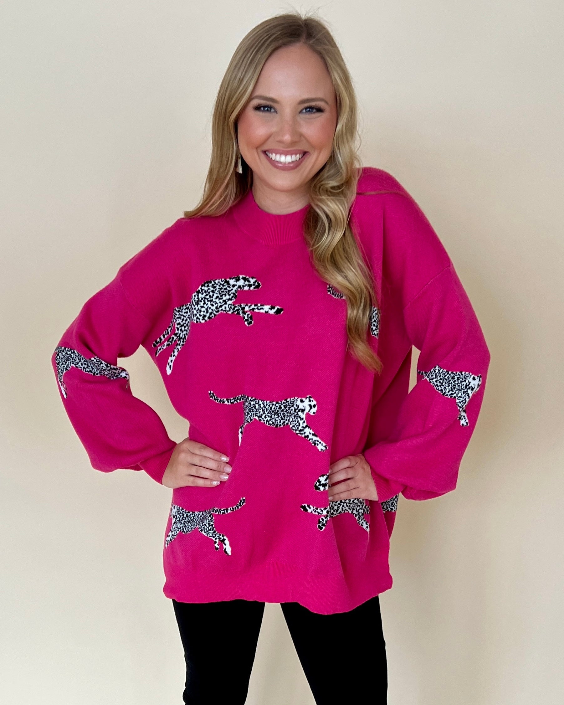 All The Hits Hot Pink Leopard Sweater-Shop-Womens-Boutique-Clothing
