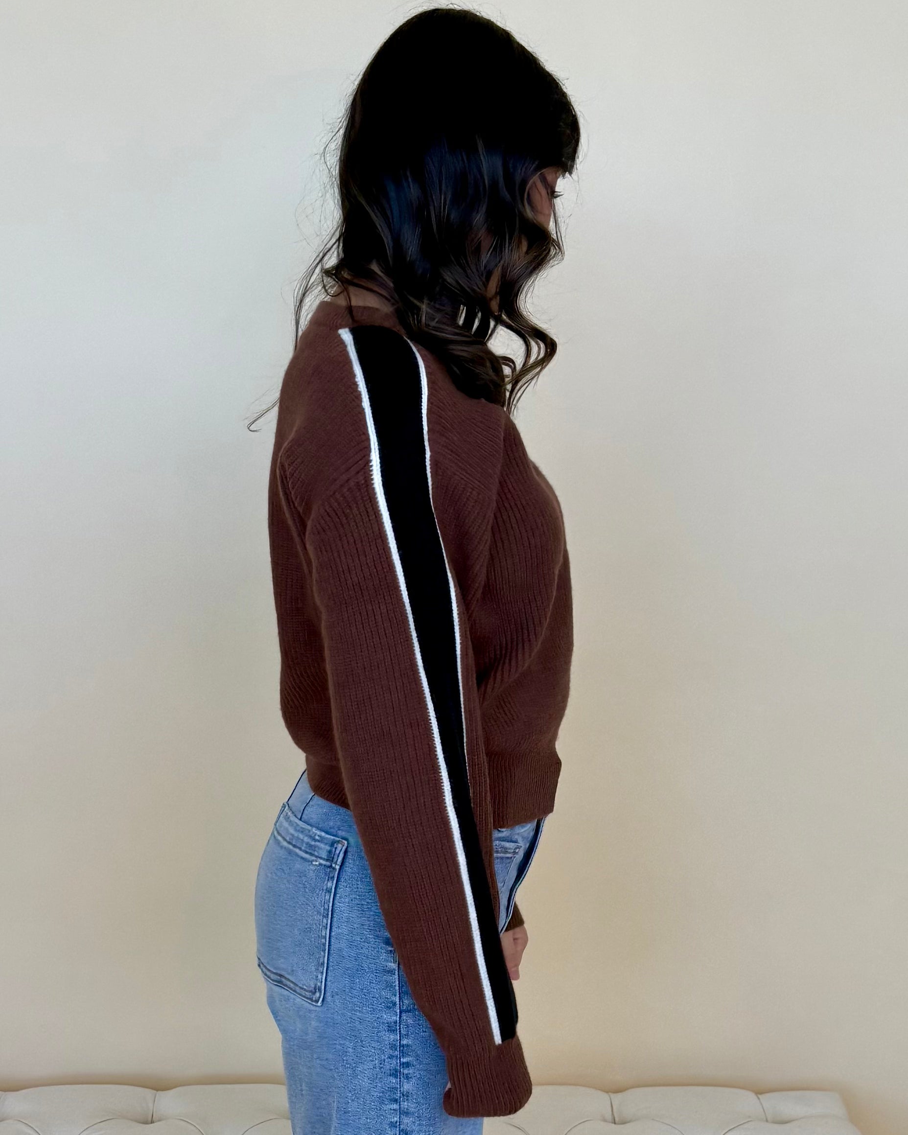 You Got Me Brown Stripe Sleeve Sweater-Shop-Womens-Boutique-Clothing