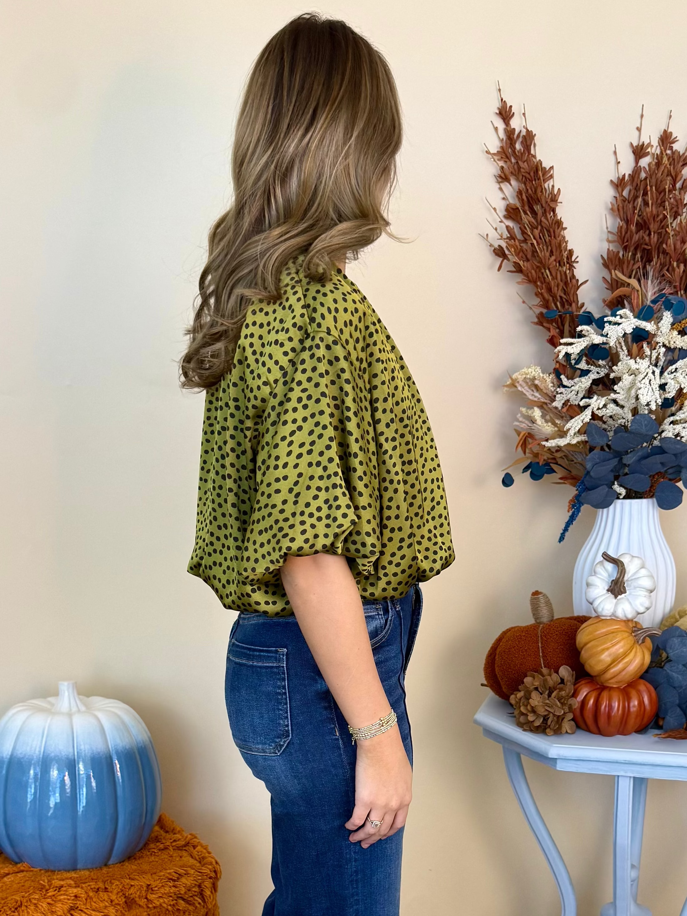 Into the Meadow Olive Balloon Sleeve Bubble Hem Top-Shop-Womens-Boutique-Clothing