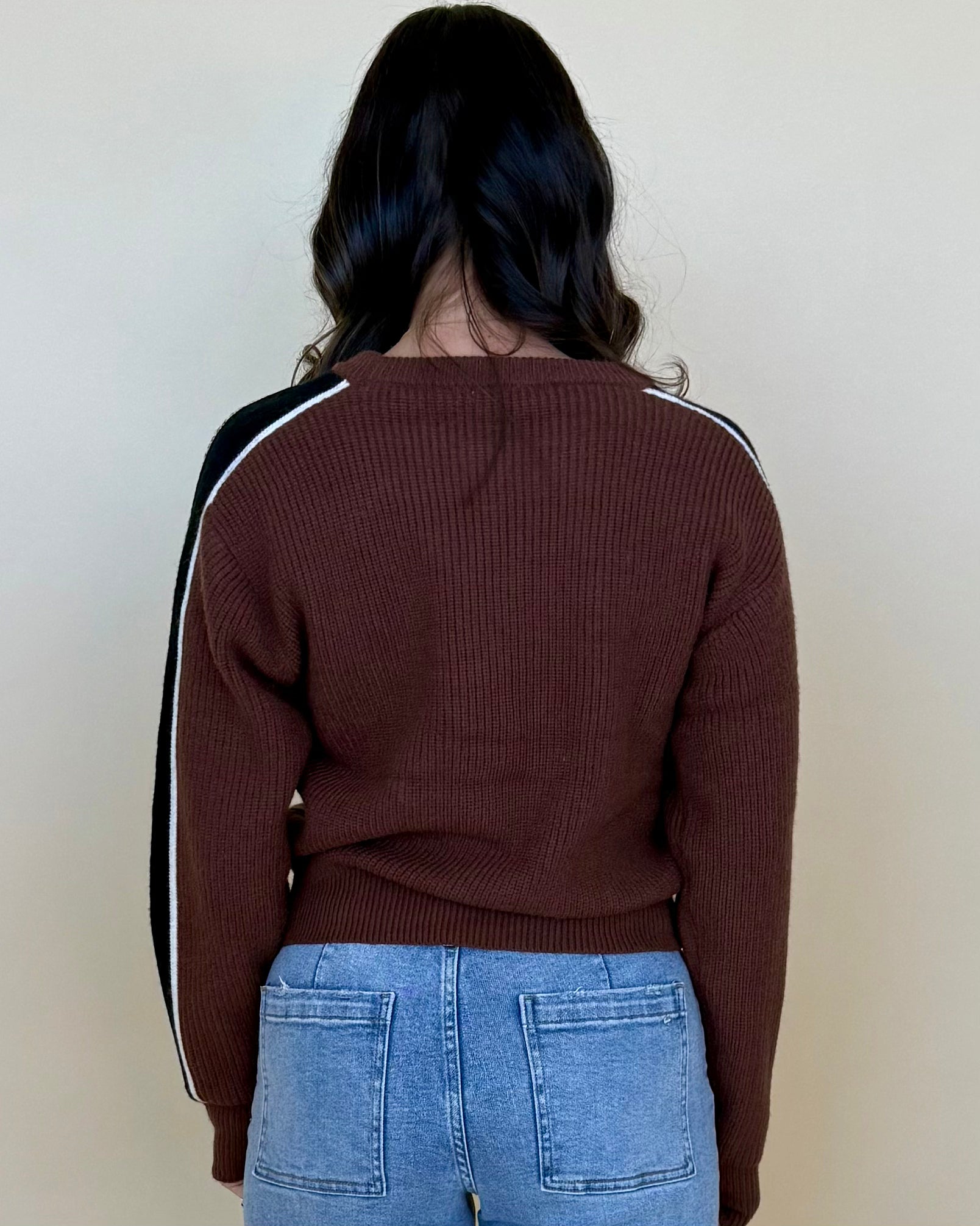 You Got Me Brown Stripe Sleeve Sweater-Shop-Womens-Boutique-Clothing