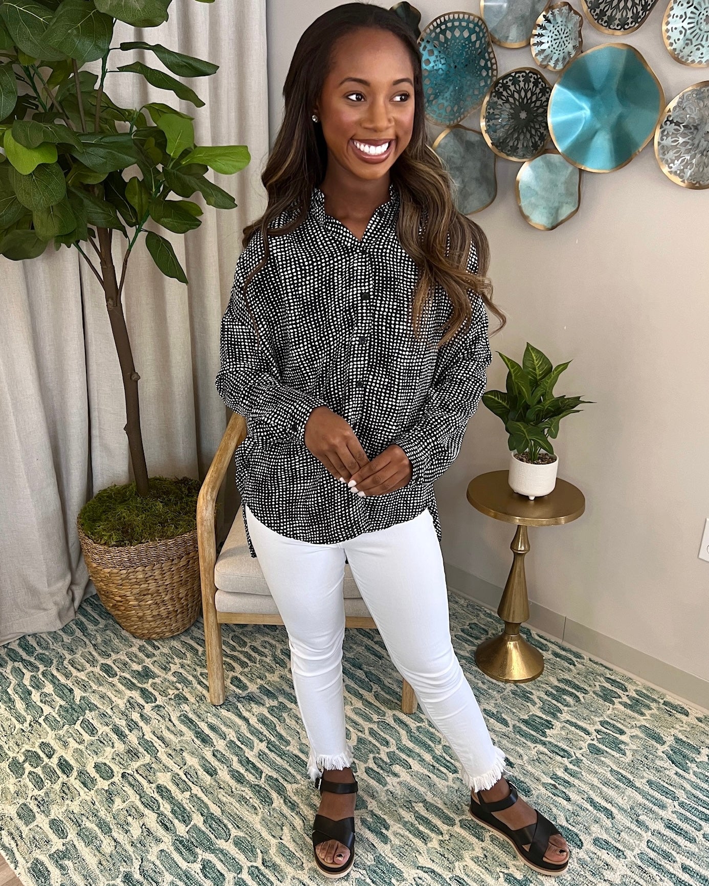 All I Want Black Dot Print Button Top-Shop-Womens-Boutique-Clothing