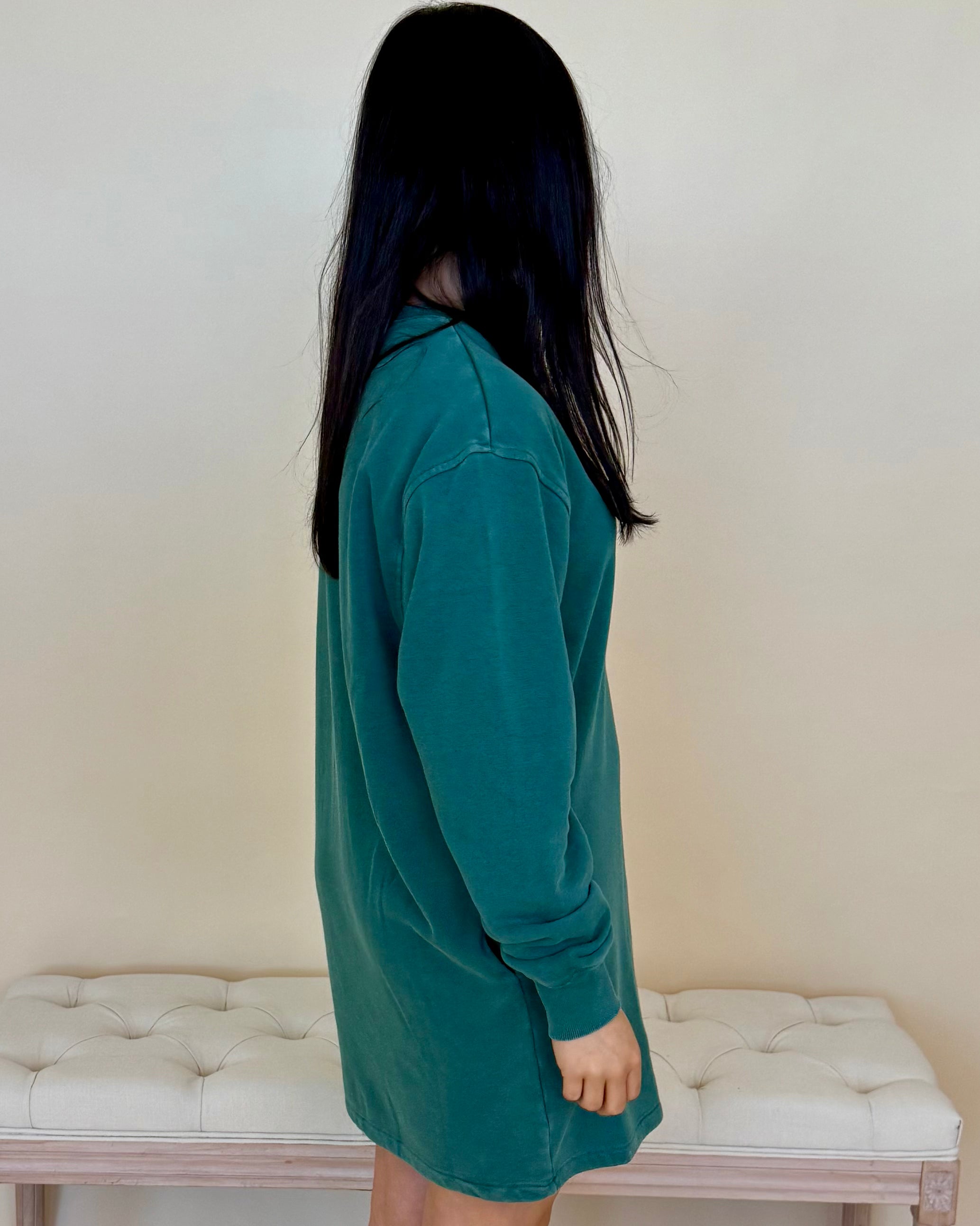 Line Up Dark Green Washed Sweatshirt Dress-Shop-Womens-Boutique-Clothing