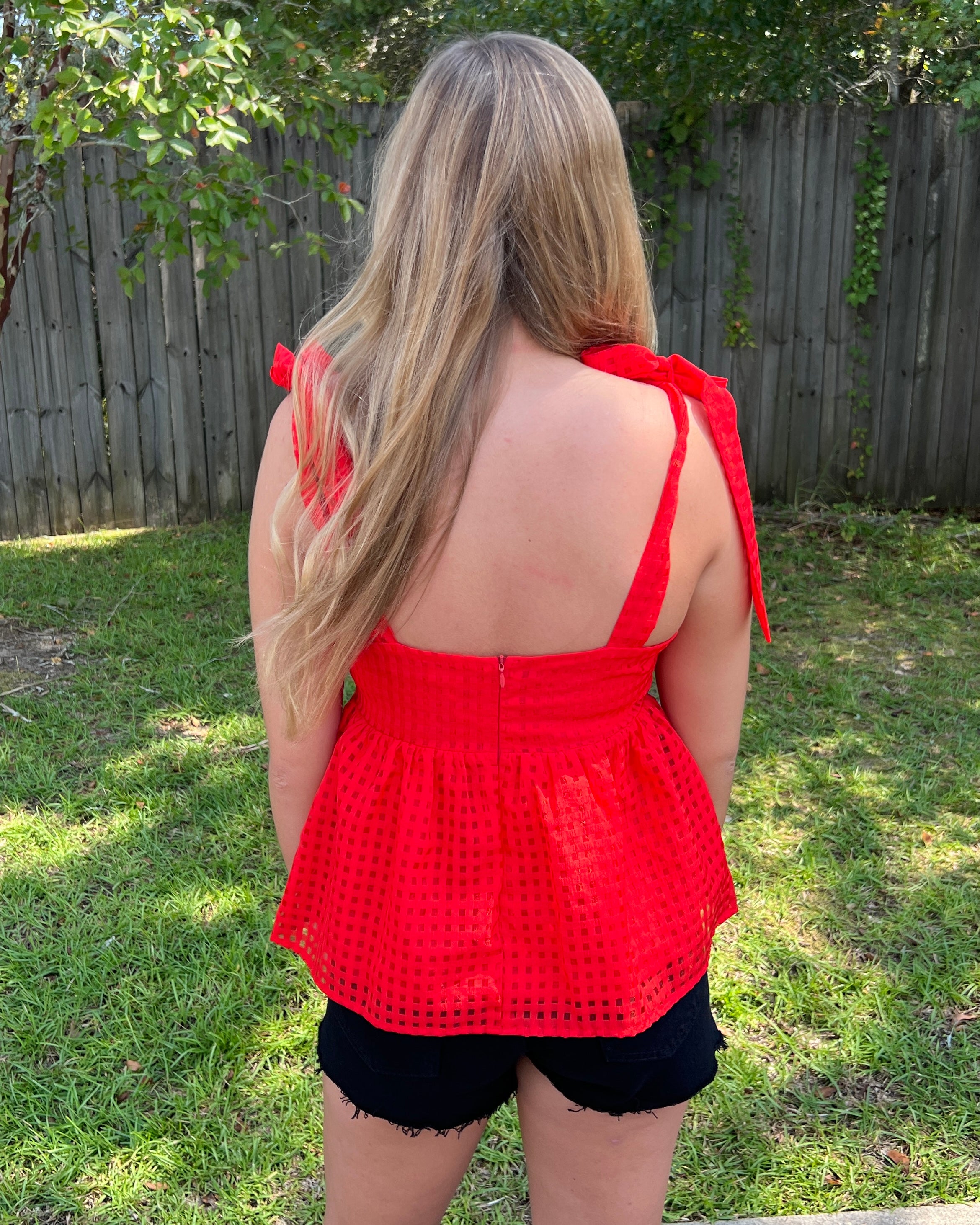 Winning Attitude Red Gingham Tie Shoulder Top-Shop-Womens-Boutique-Clothing